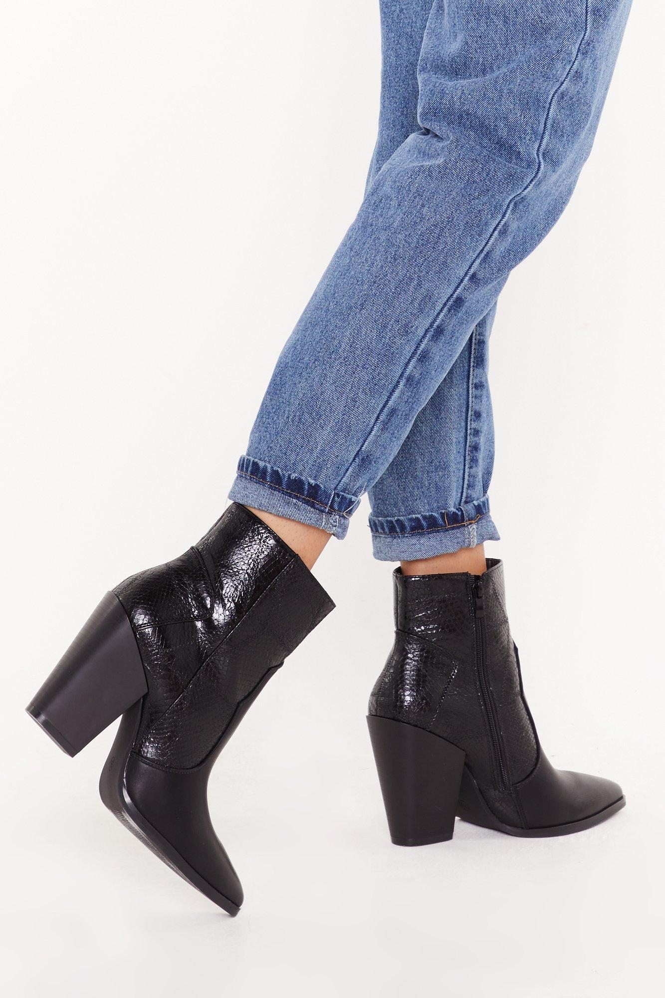 pointed croc ankle boots