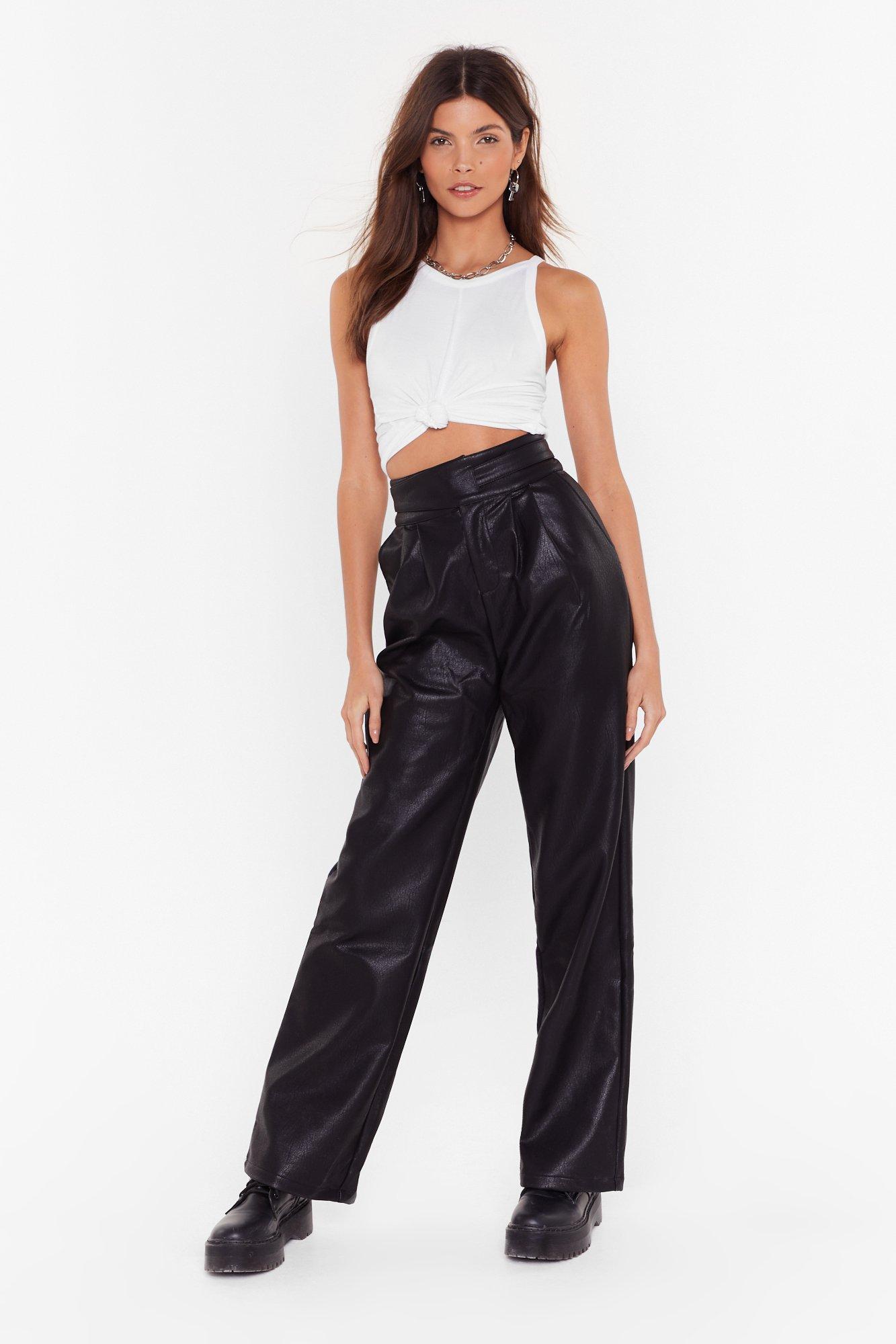 black high waisted leather pants