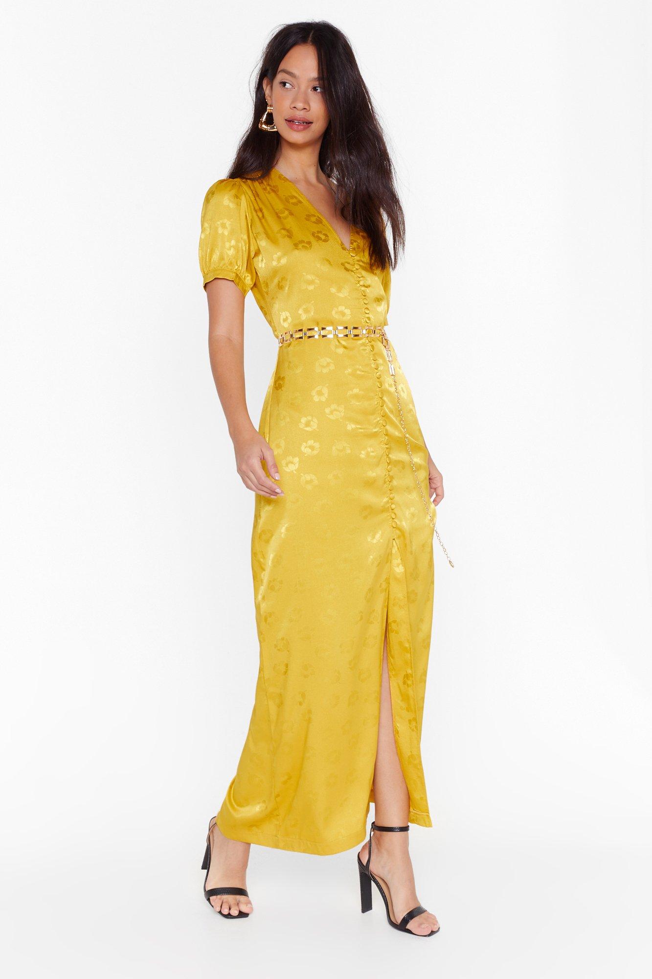 yellow satin maxi dress