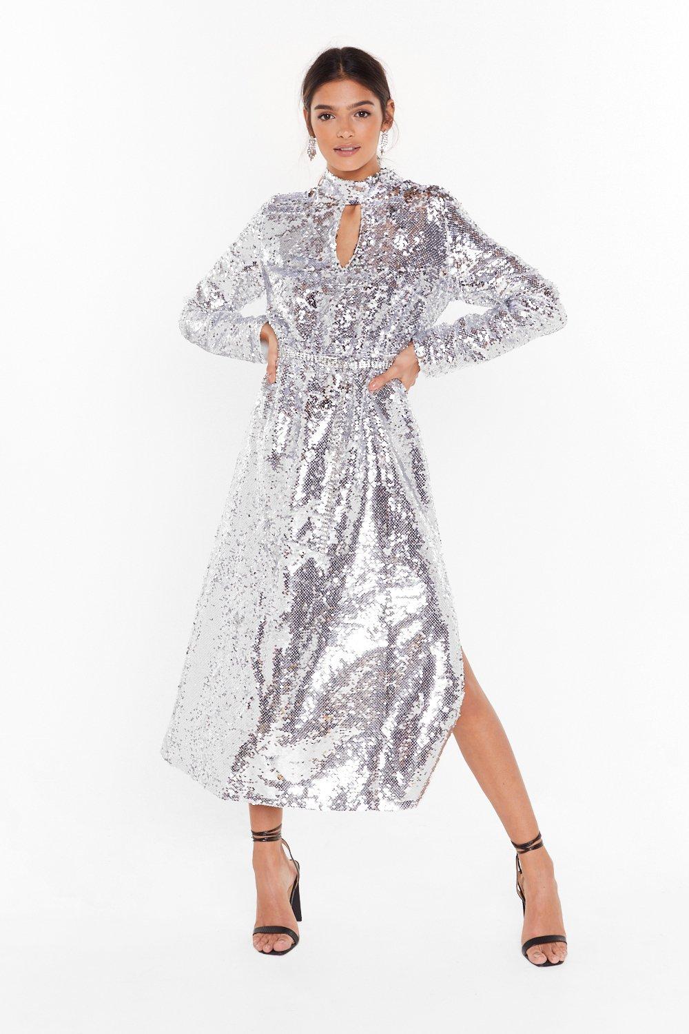 silver sequin dress maxi