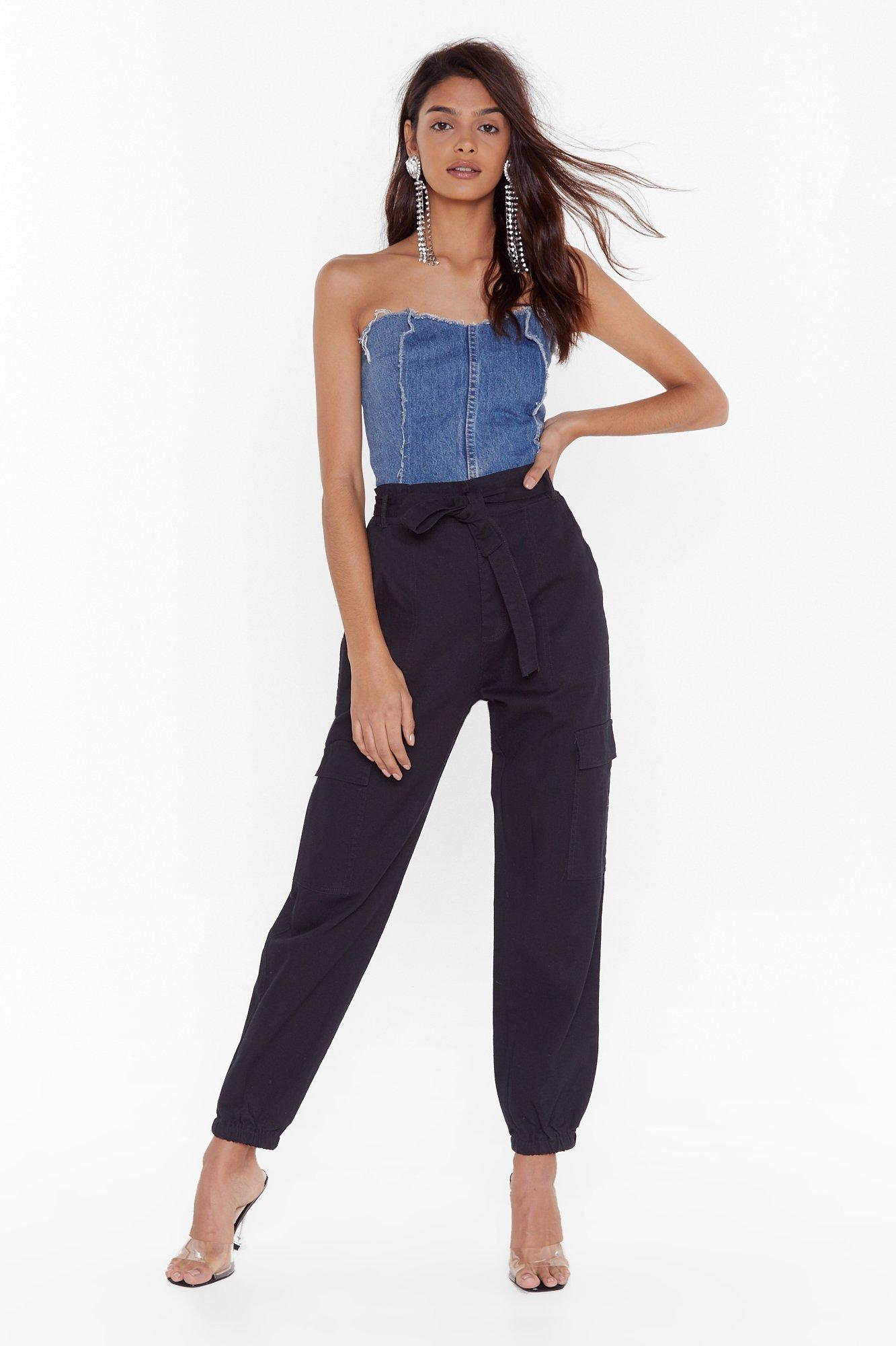 denim cargo jumpsuit