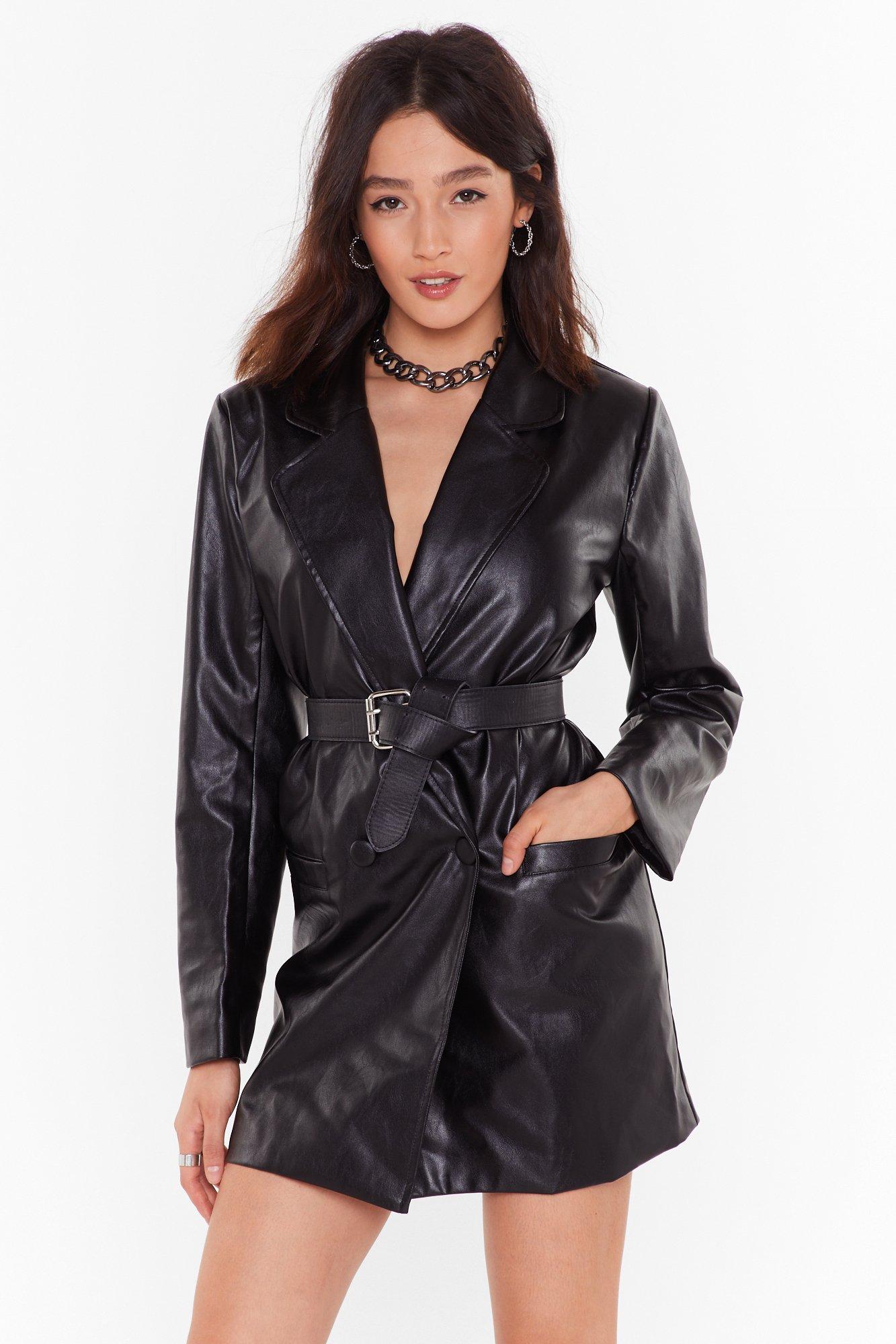 black leather blazer dress