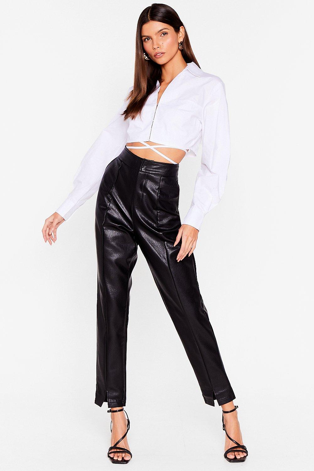 high waisted black leather pants