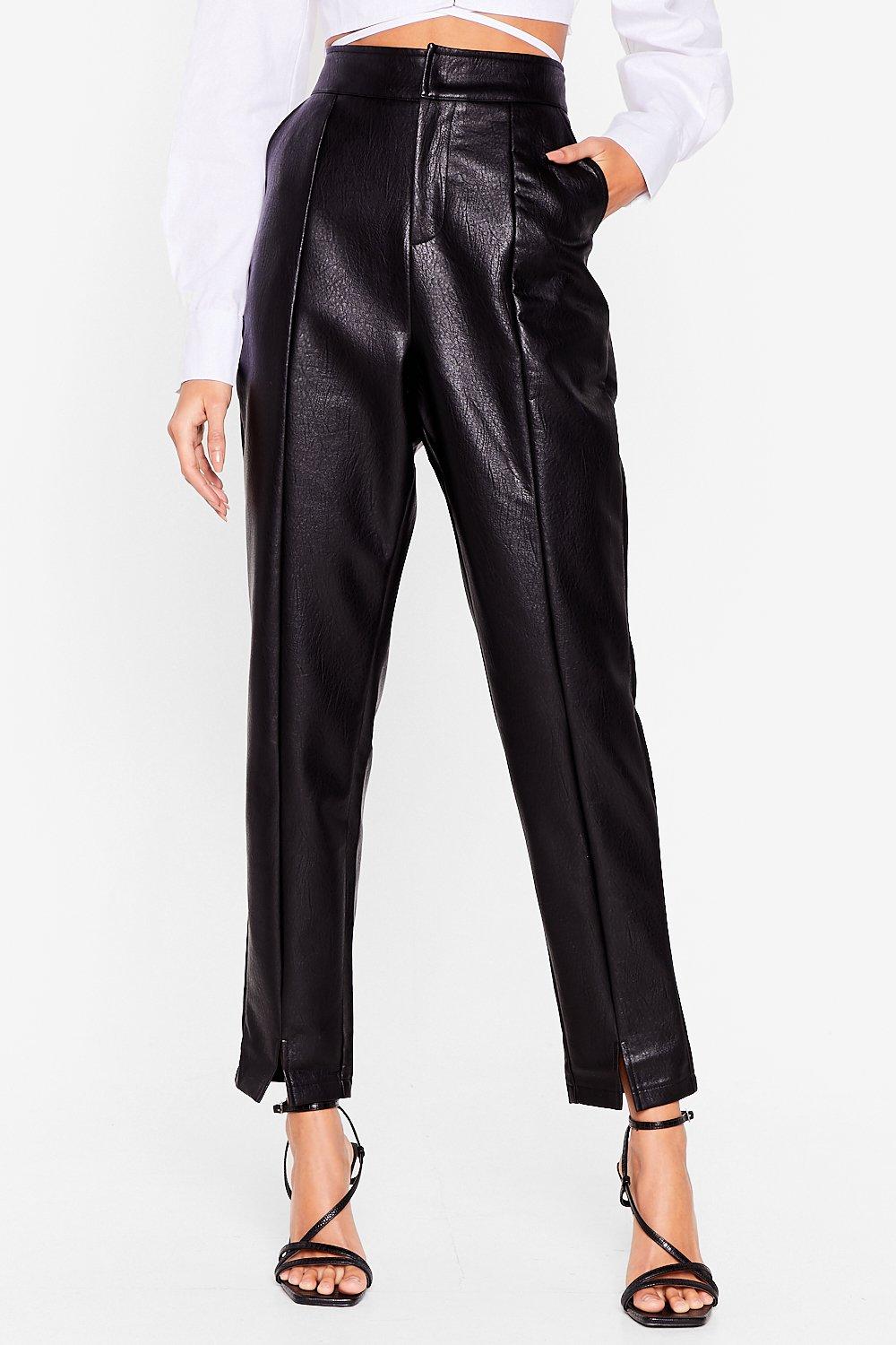 black faux leather pants