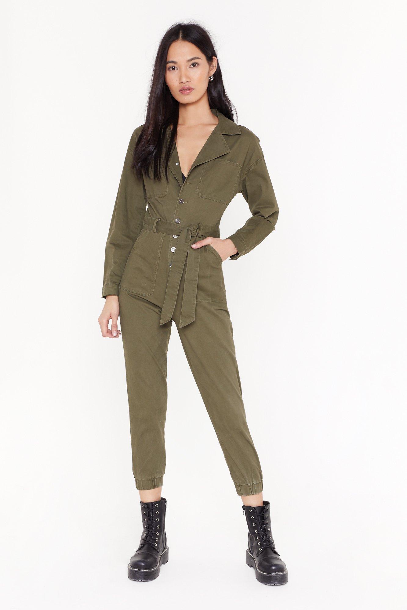 khaki denim jumpsuit