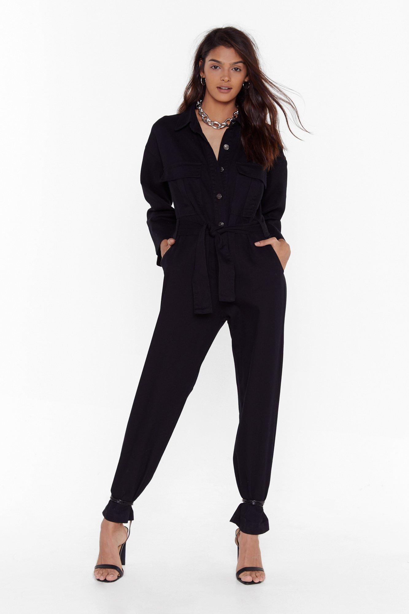boiler suit tied around waist