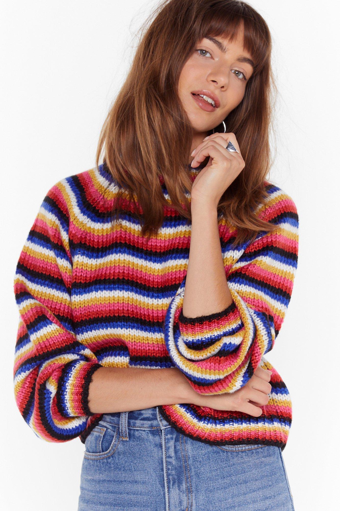 Get Knit Stripe Balloon Sleeve Cropped Sweater Shop Clothes At Nasty Gal