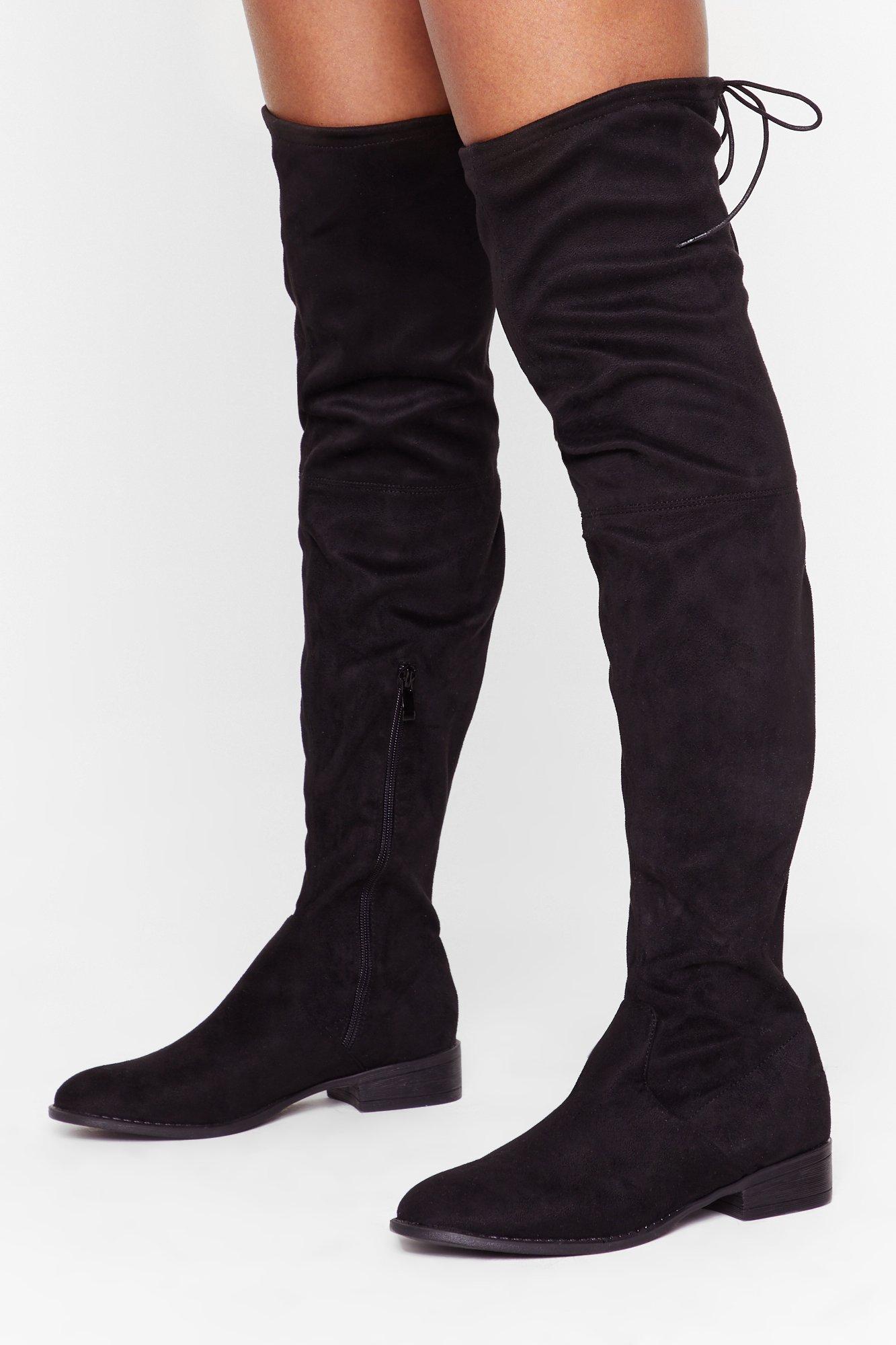 over the knee boots black suede flat