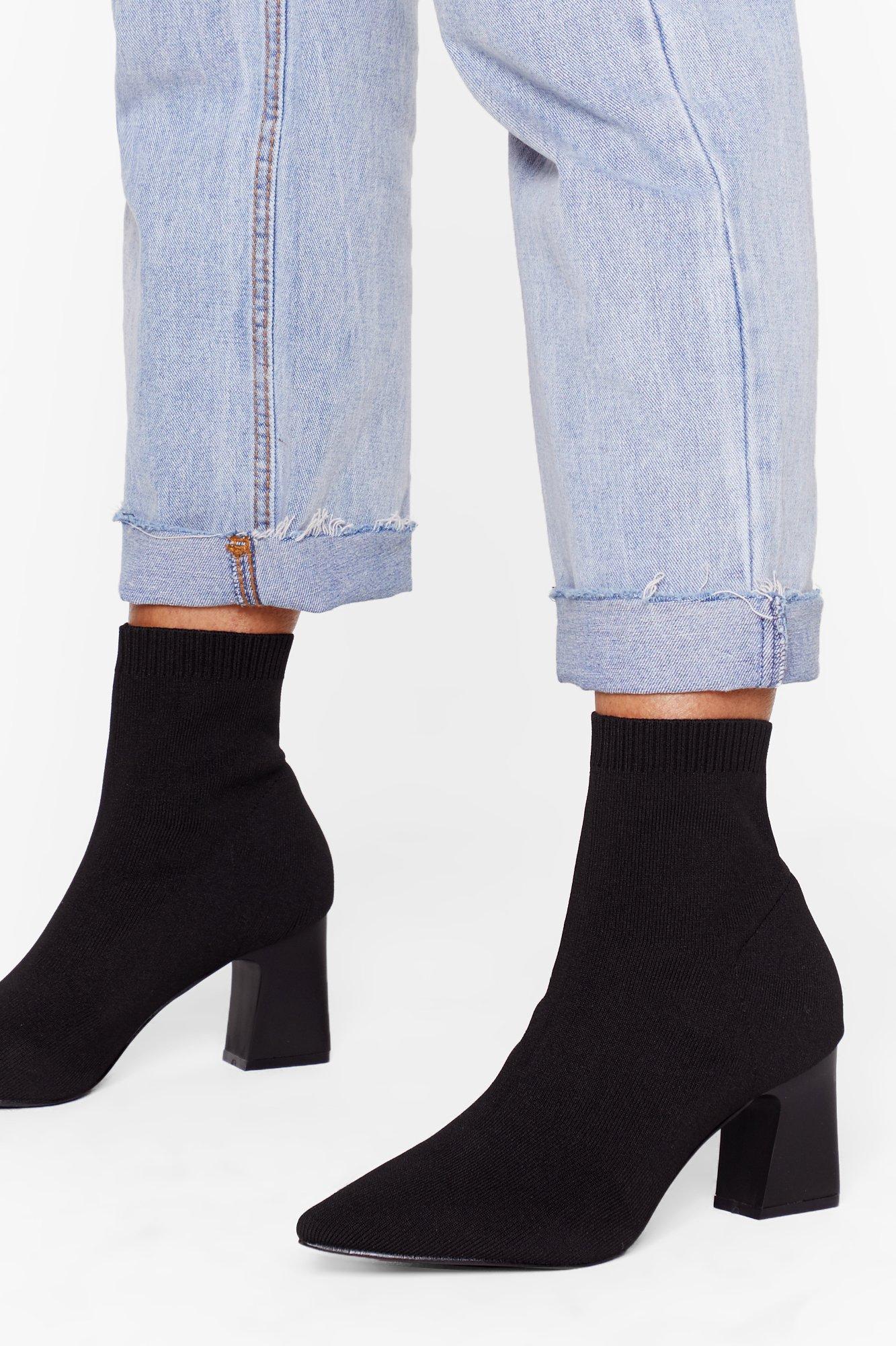 sock block heel boots
