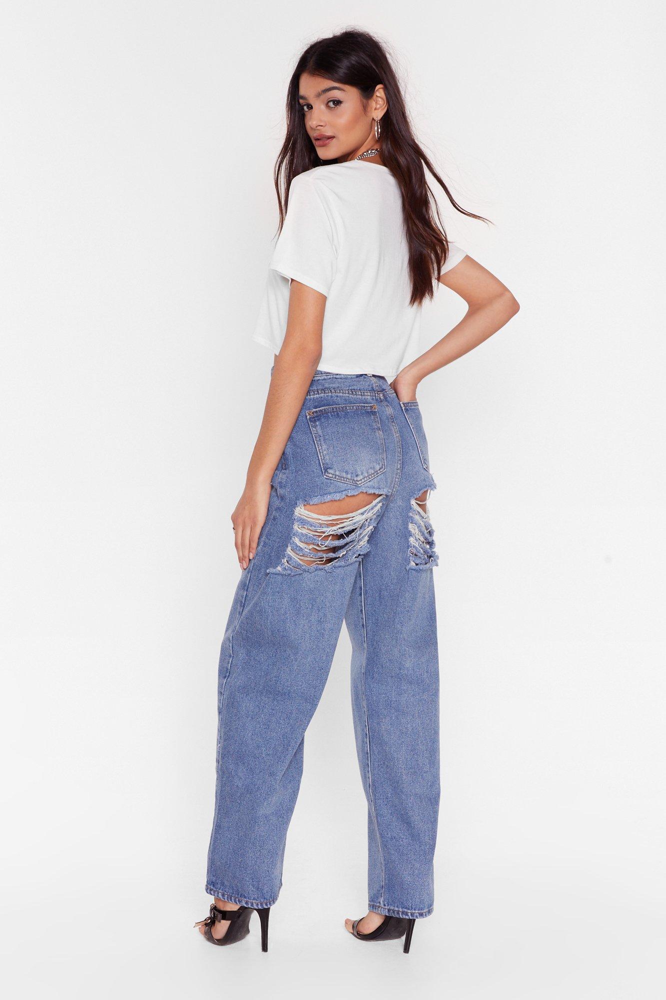 distressed wide leg jeans