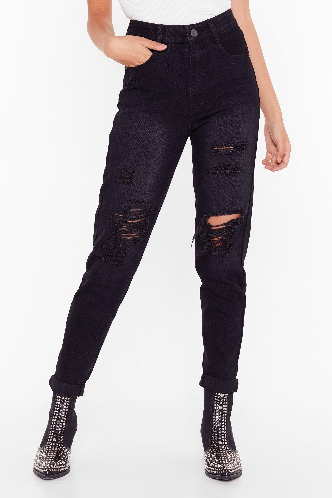 black mom jeans distressed