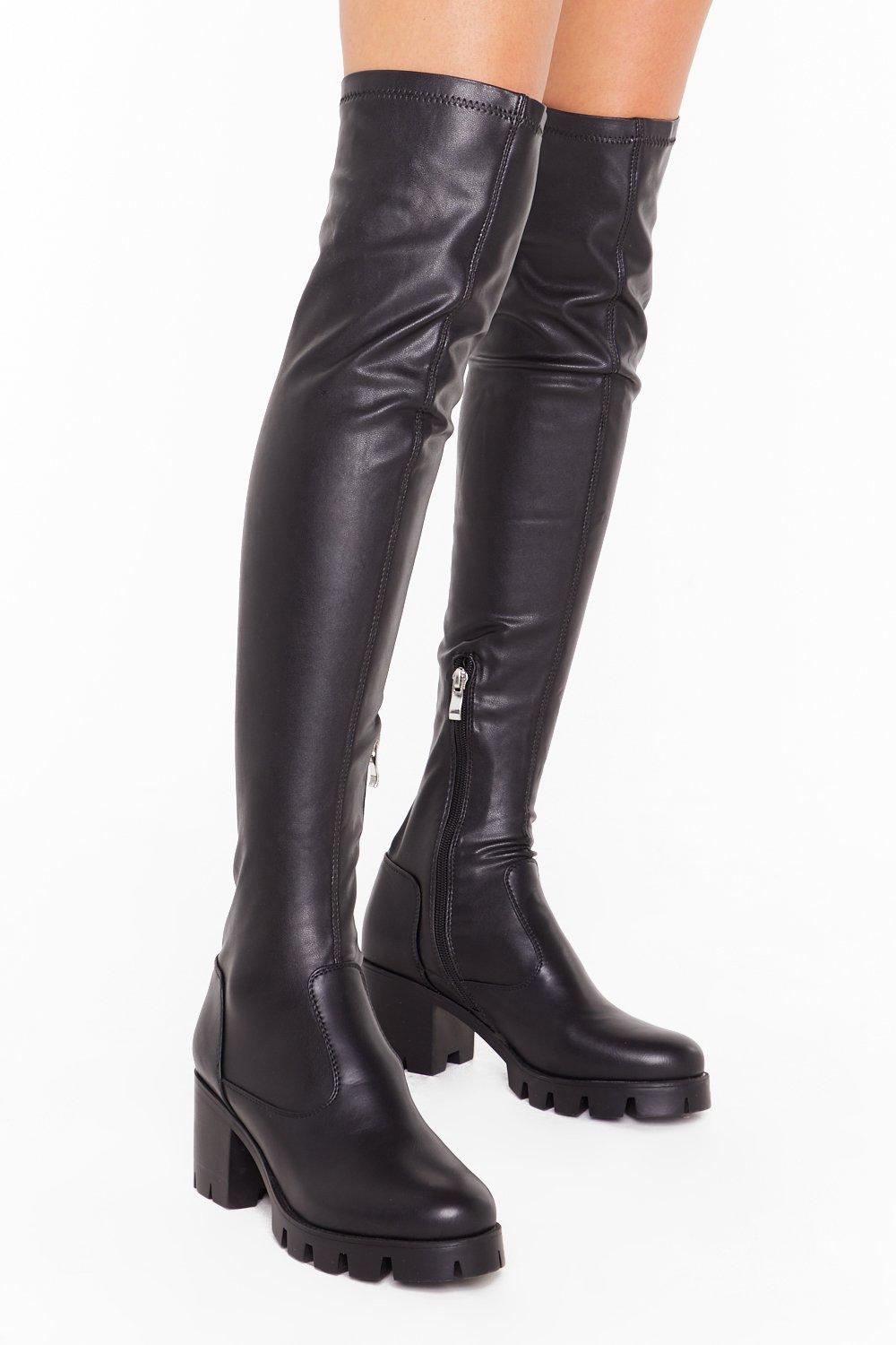 black leather over the knee boots