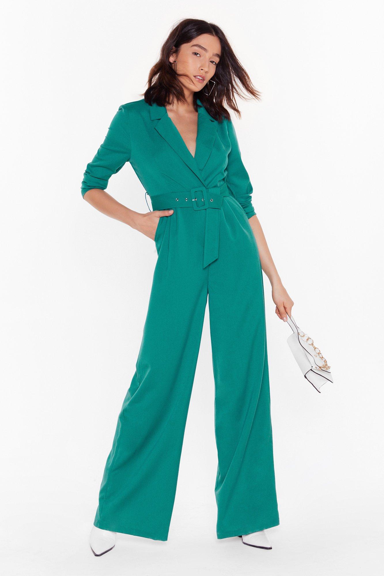 belted wide leg jumpsuit