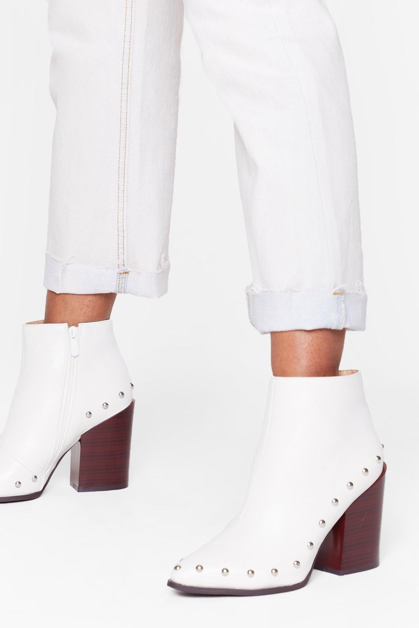 white studded ankle boots