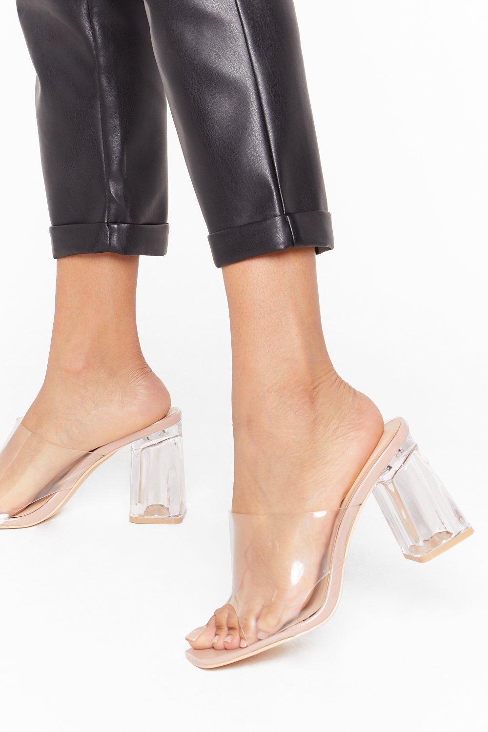 nude block heel mules