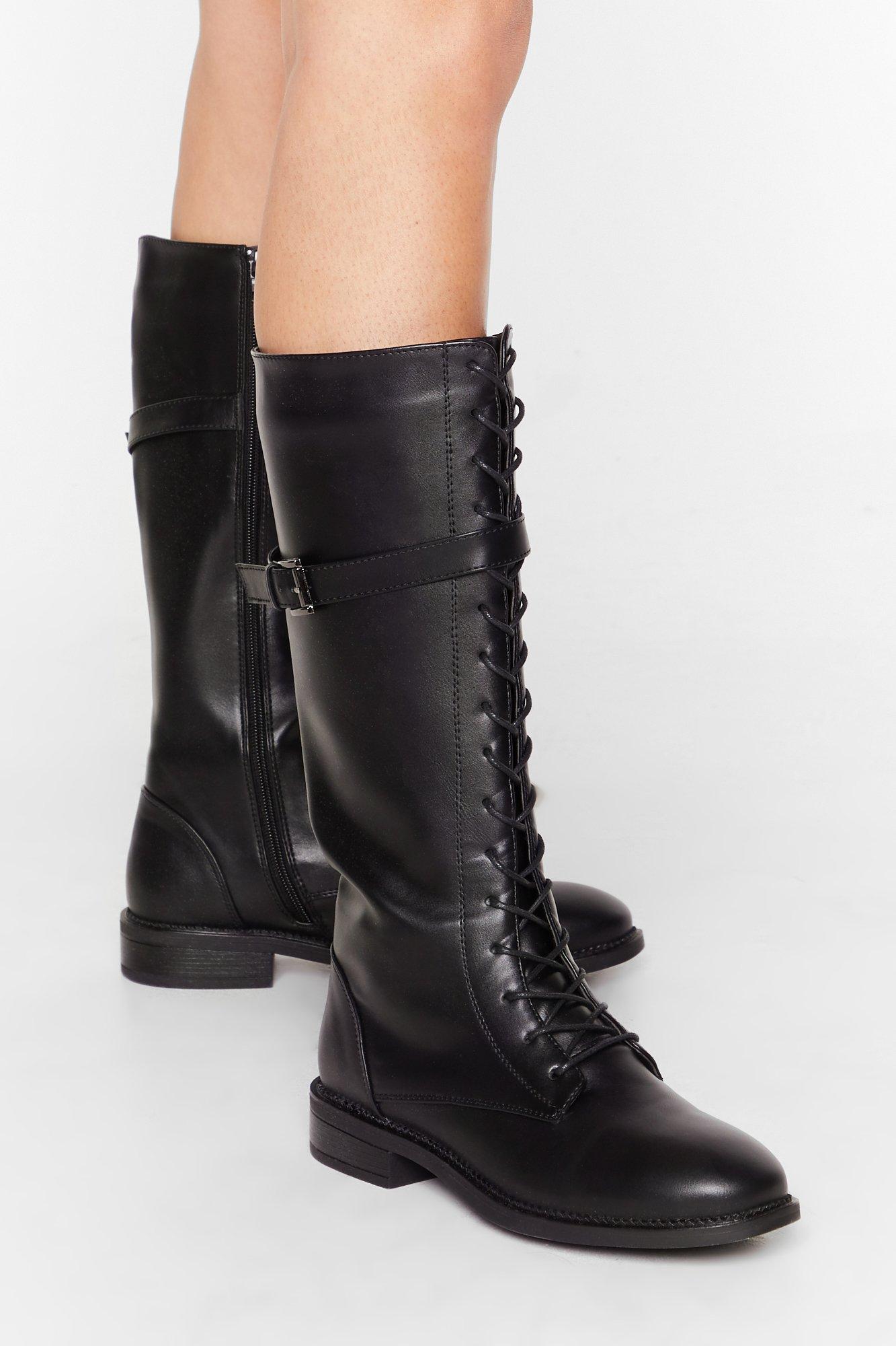 knee high leather biker boots