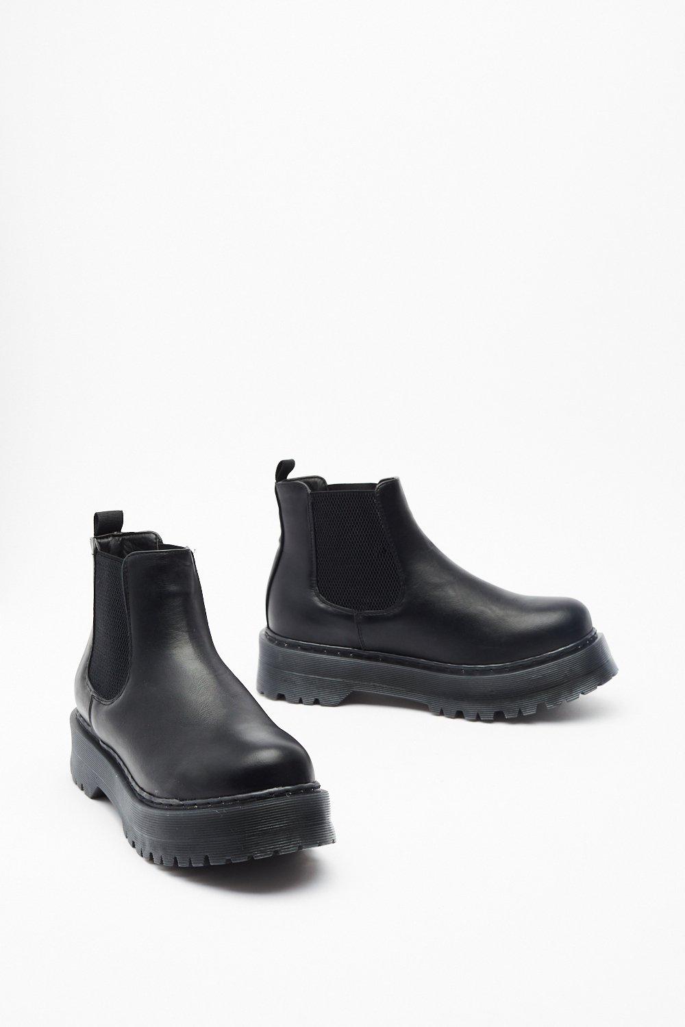 black faux leather chelsea boots