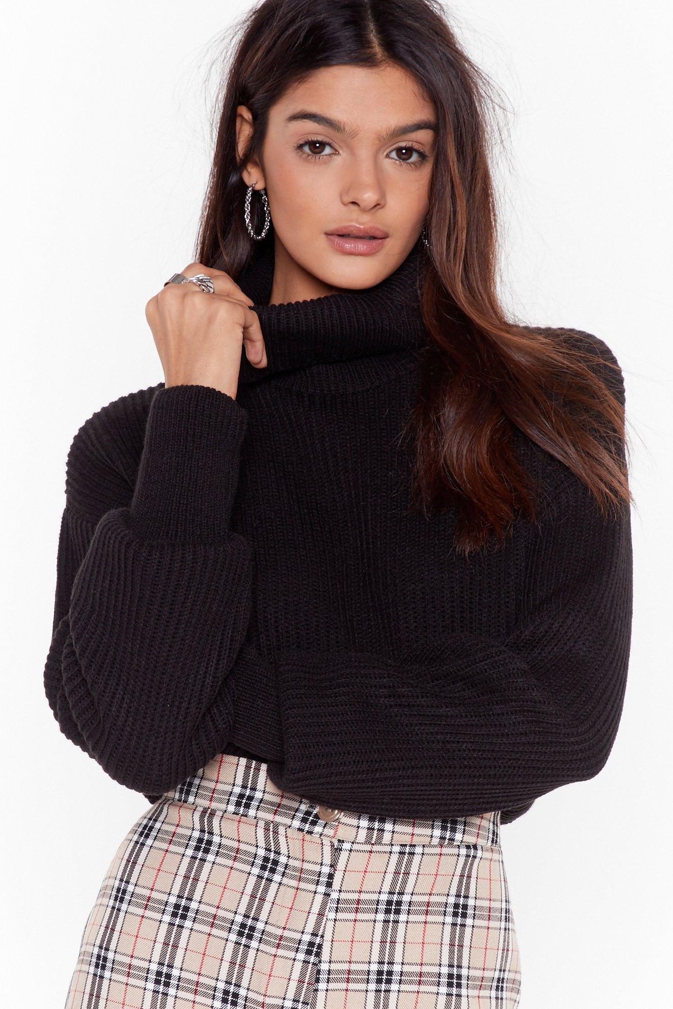 black crop roll neck jumper