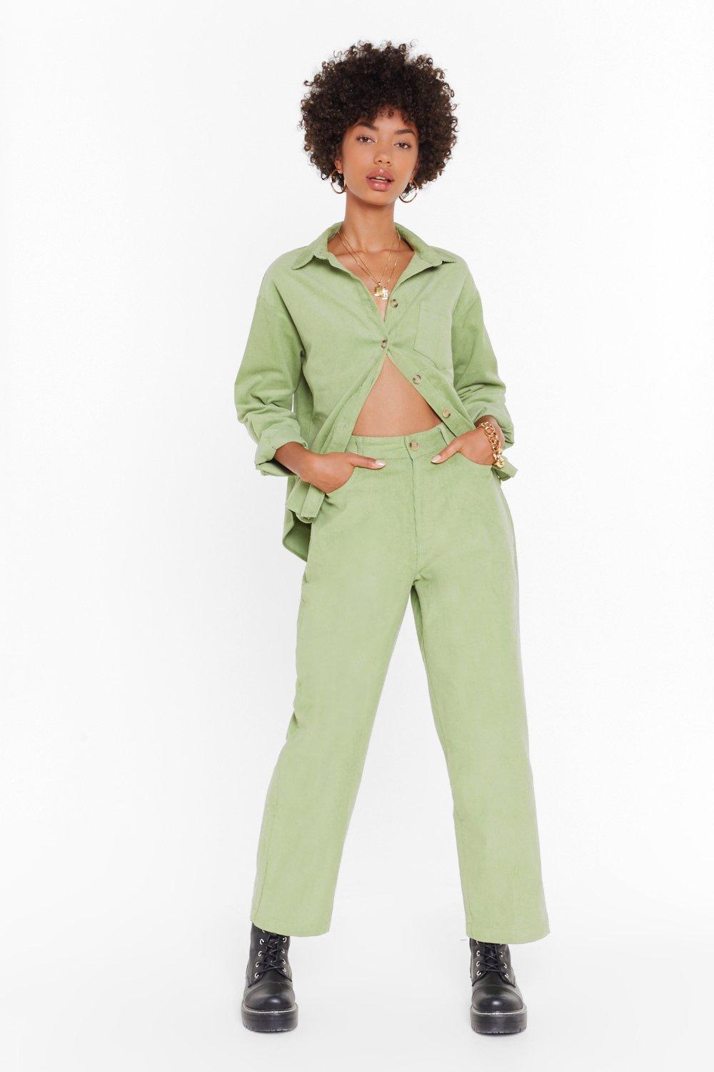 green high waisted corduroy pants
