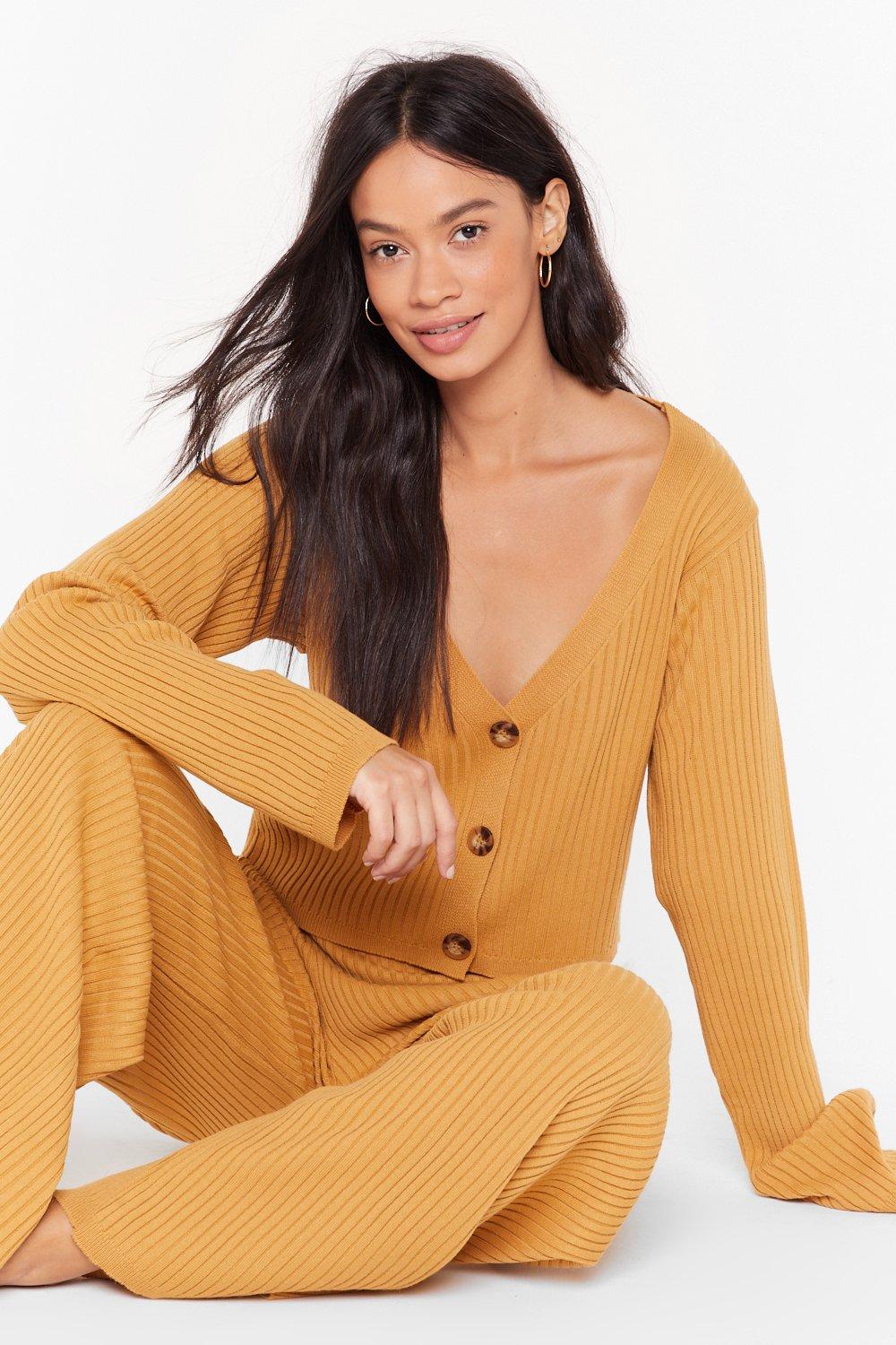 knitted cardigan and trouser set