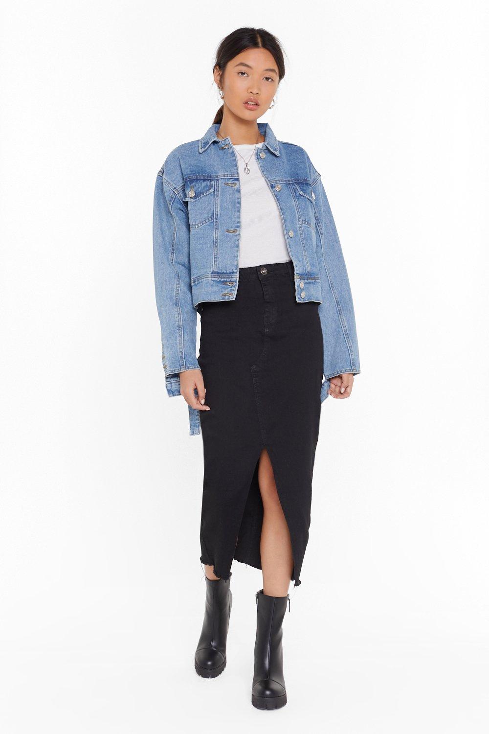 midi black denim skirt