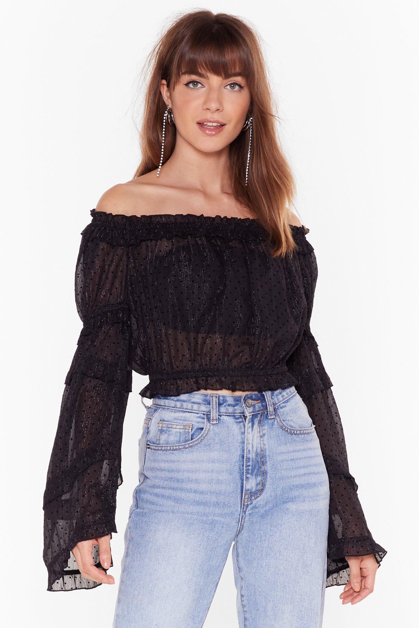 ruffle sleeve bardot top