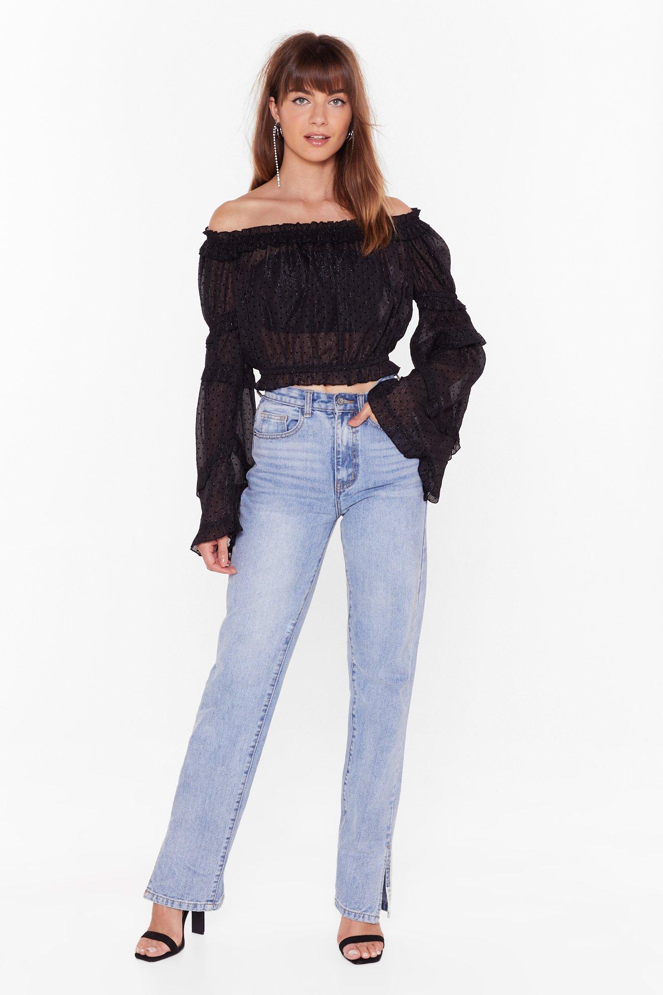 ruffle sleeve bardot top