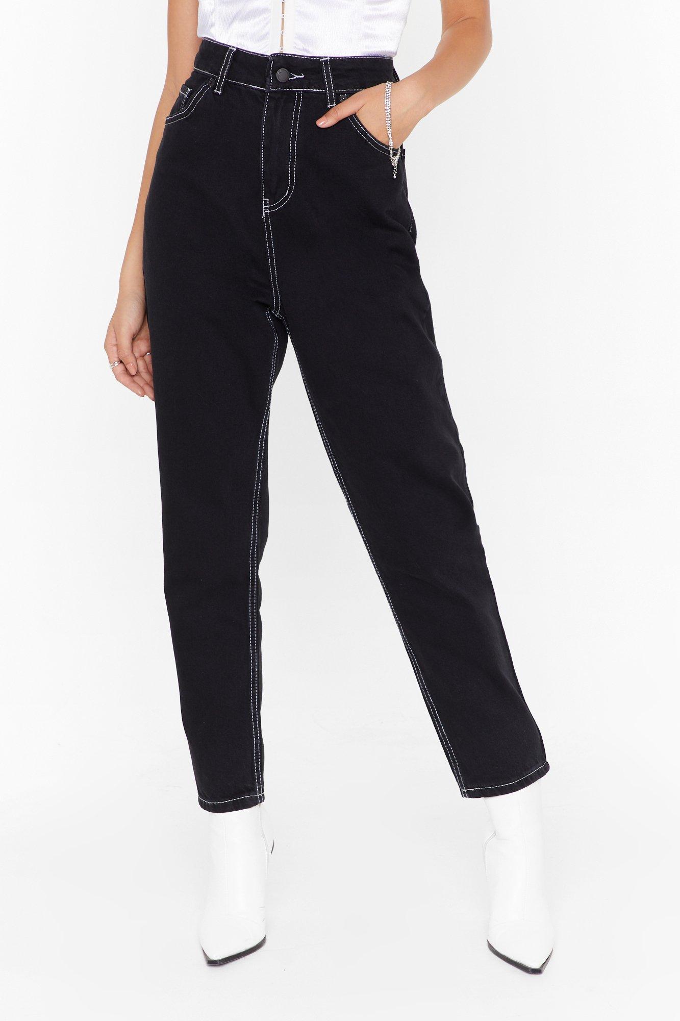 black mom jeans white stitching