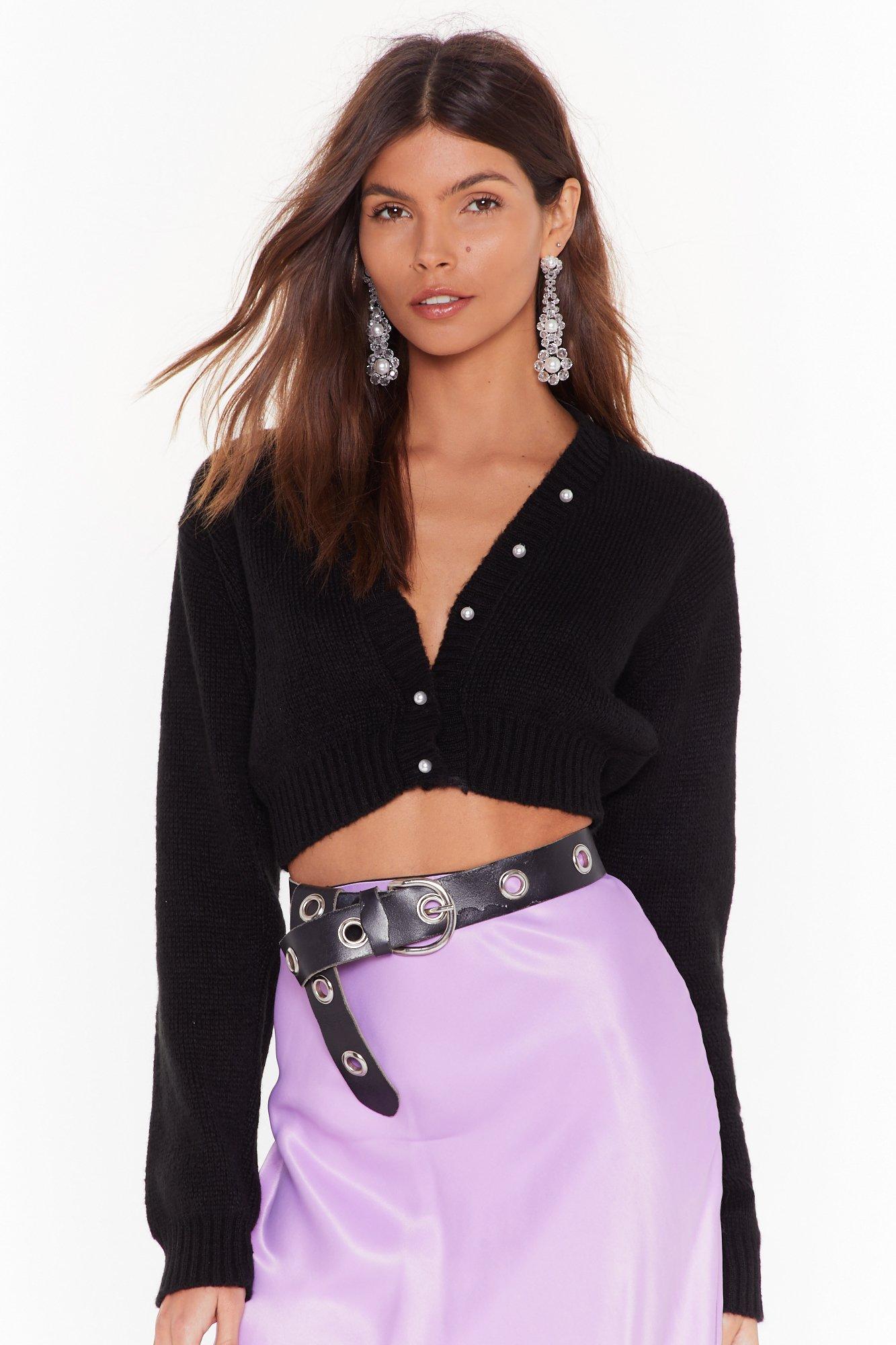 cropped pearl cardigan