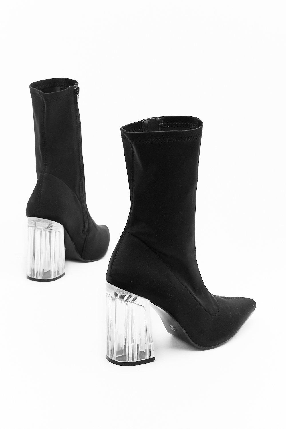 botte chaussette talon transparent