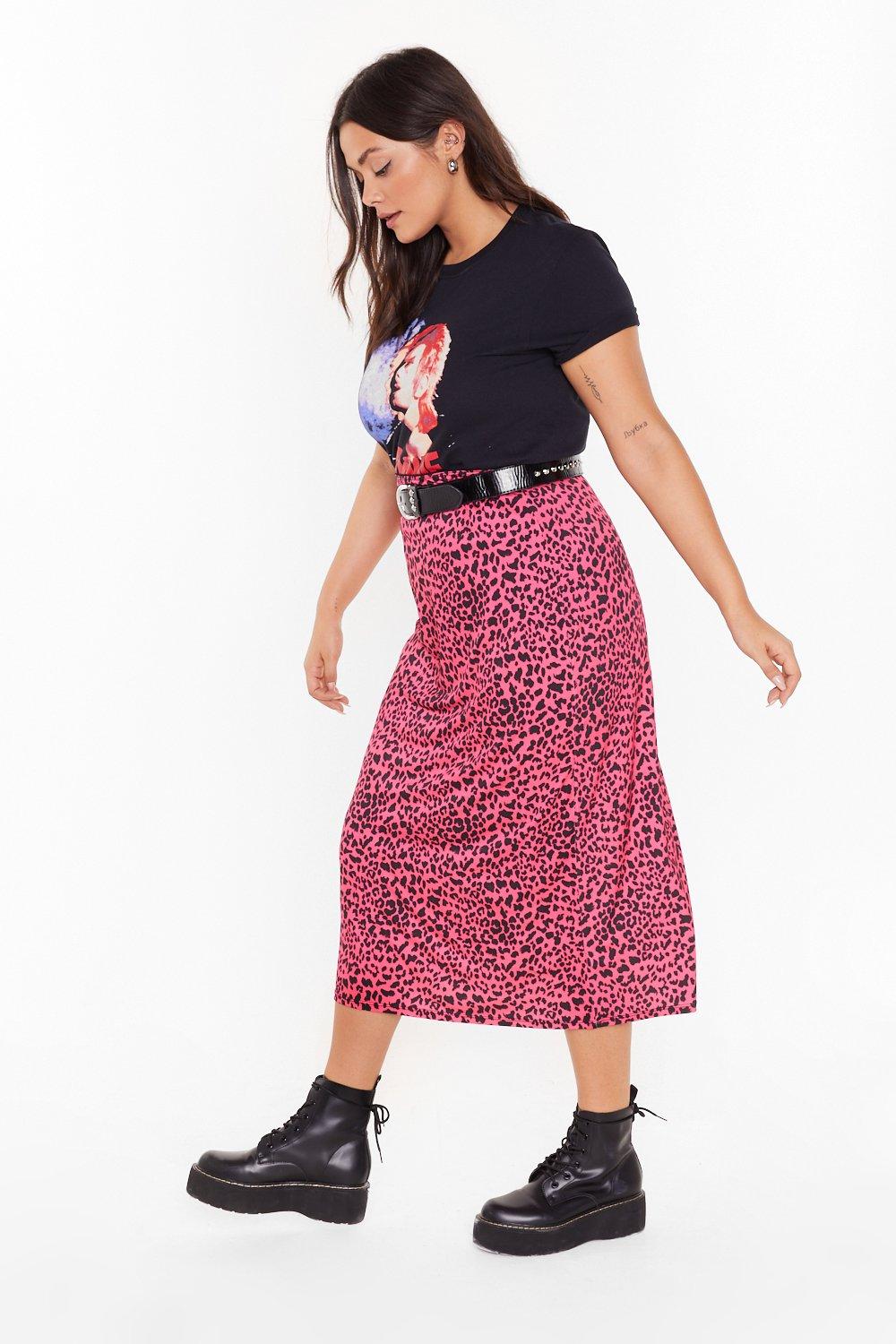 pink animal print midi skirt