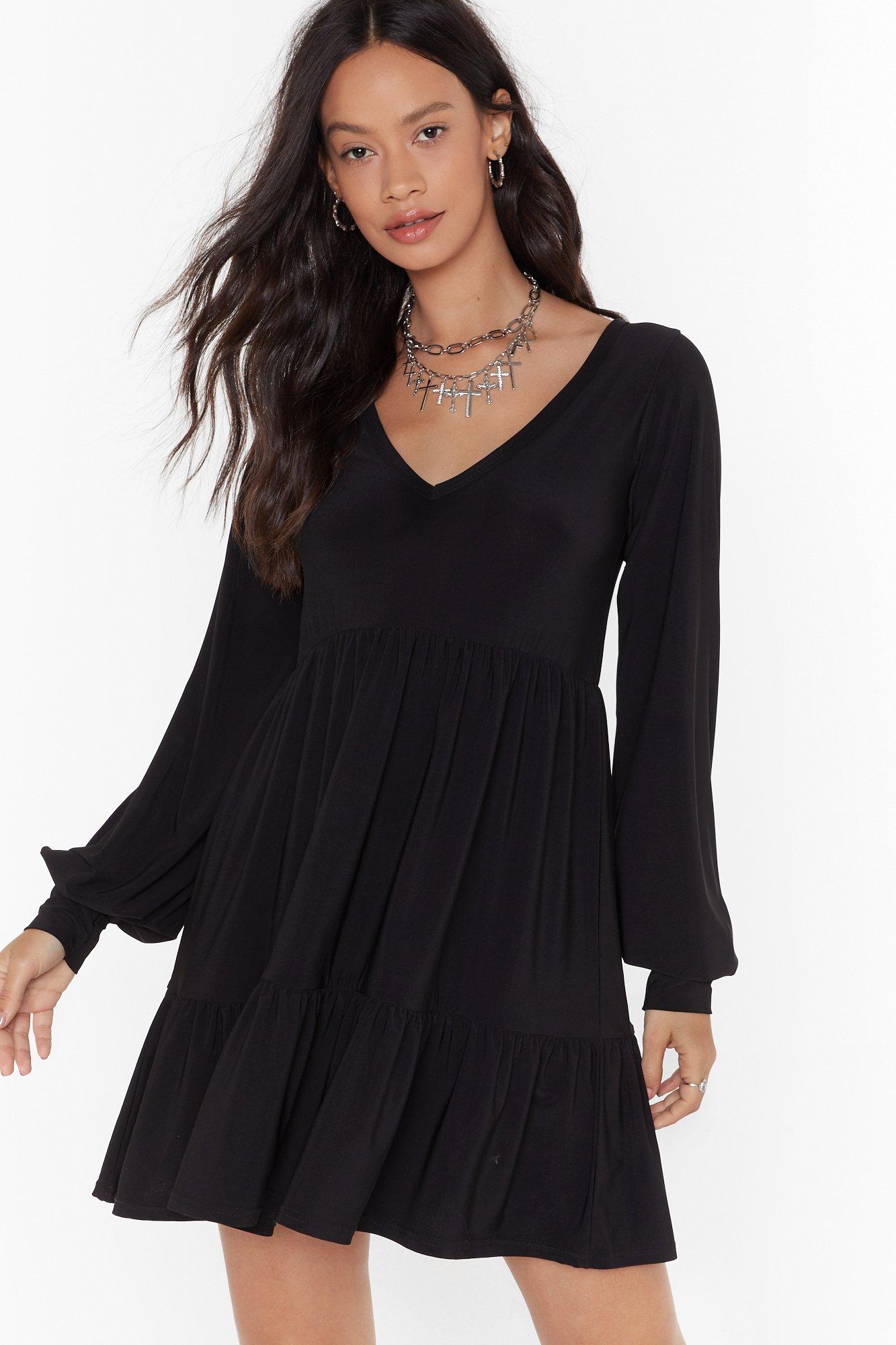 black pleated smock dress