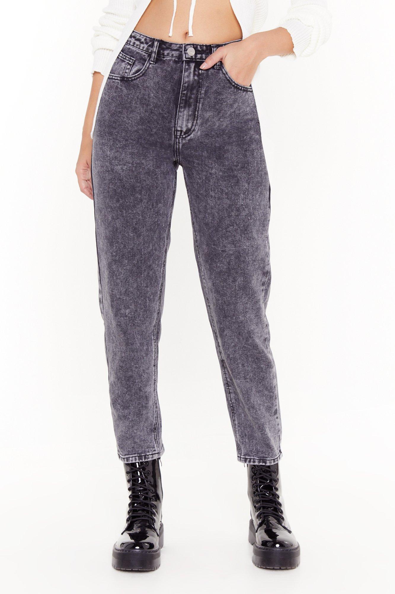 black acid wash mom jeans