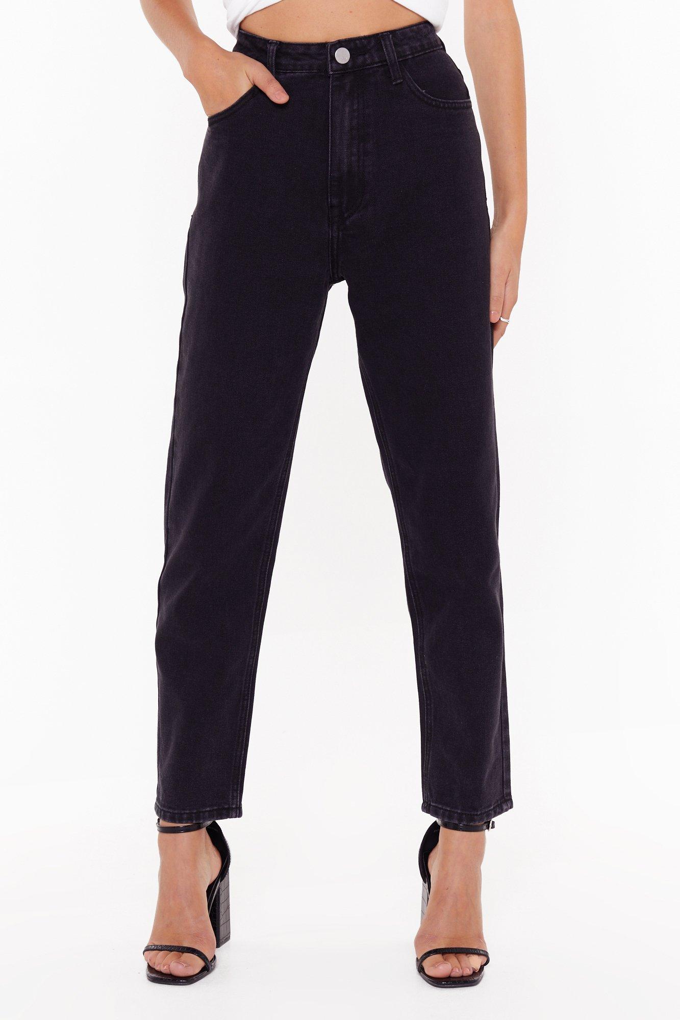 high rise black mom jeans