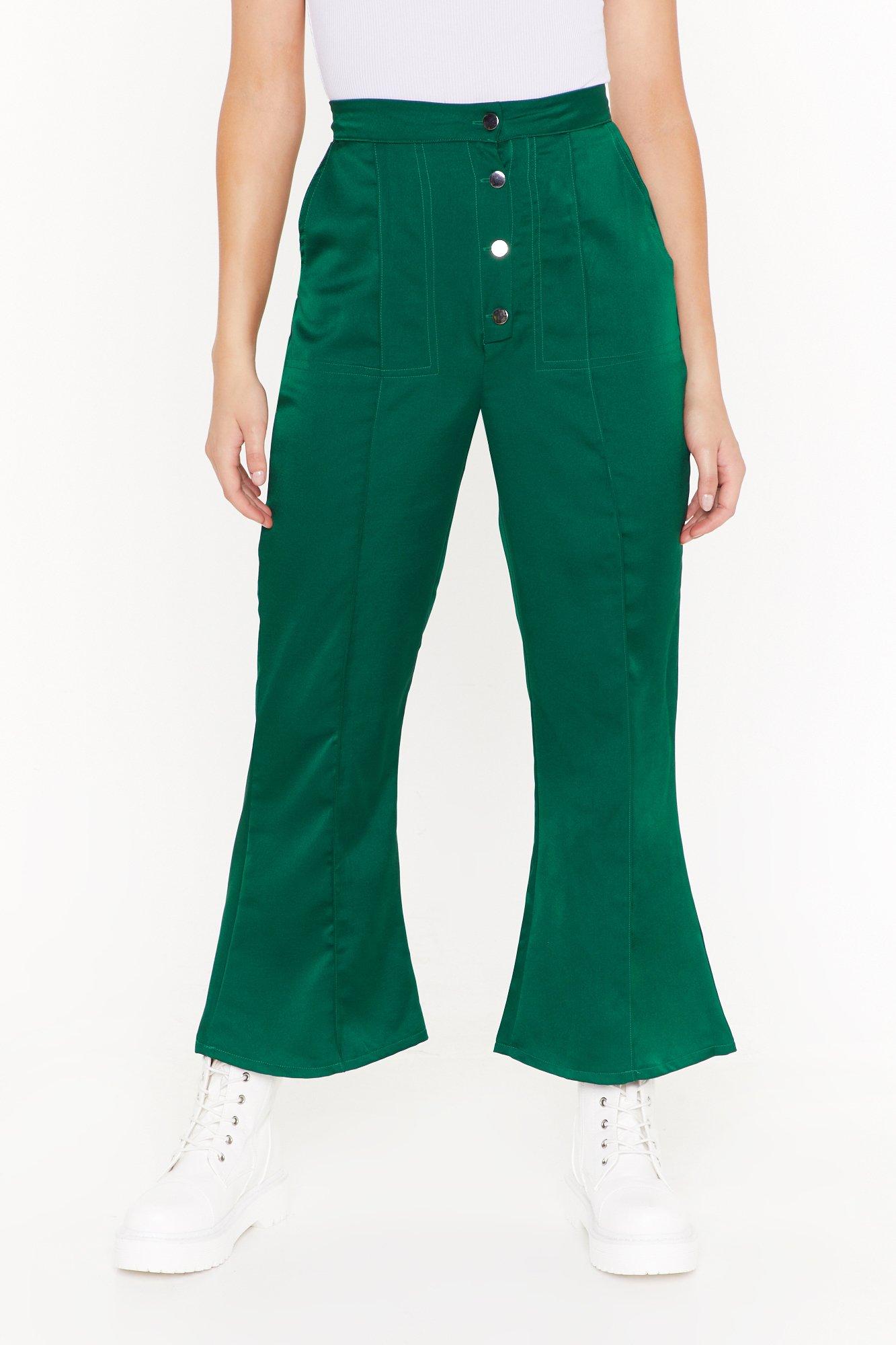 green flare jeans