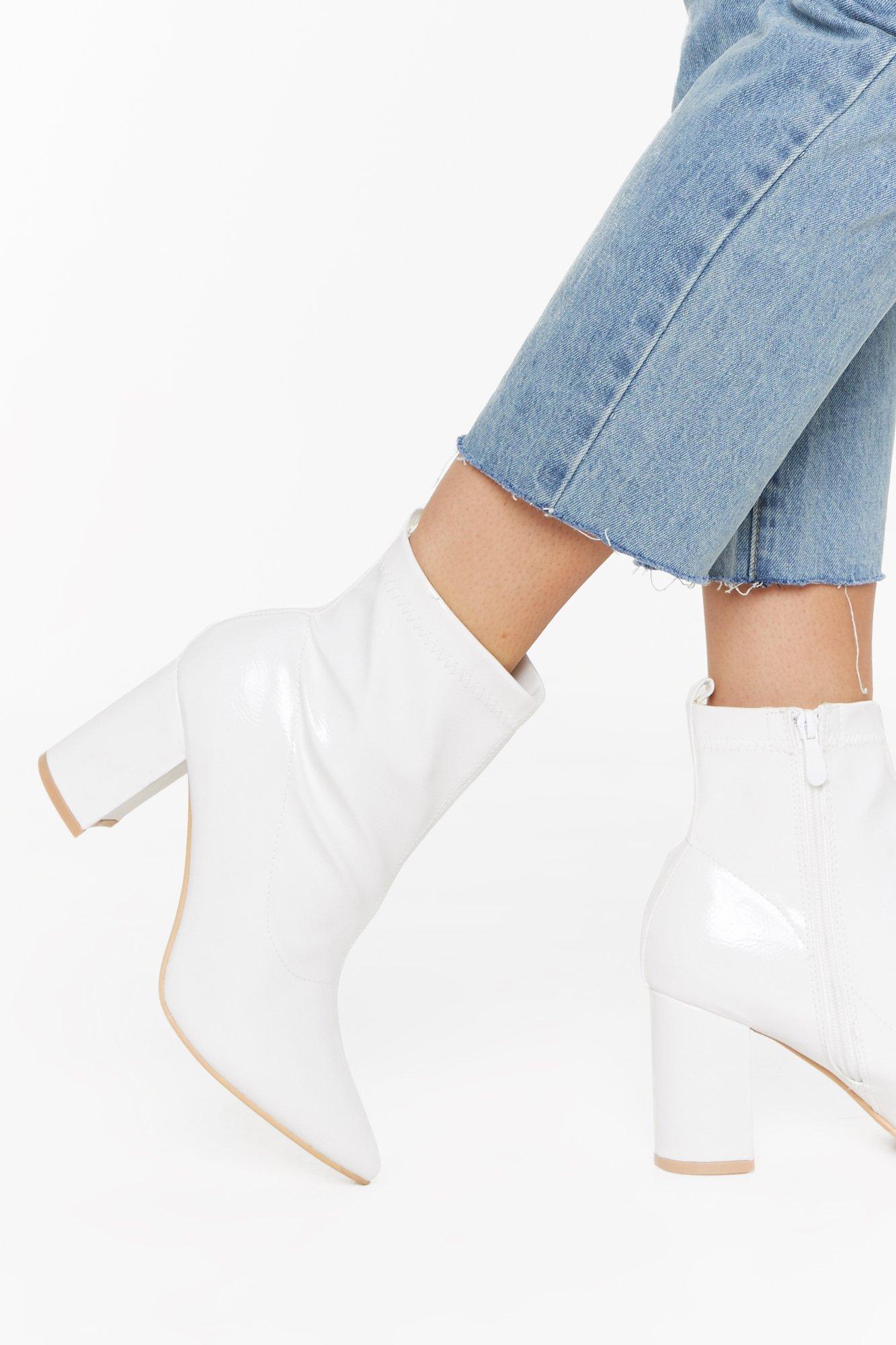 white leather booties