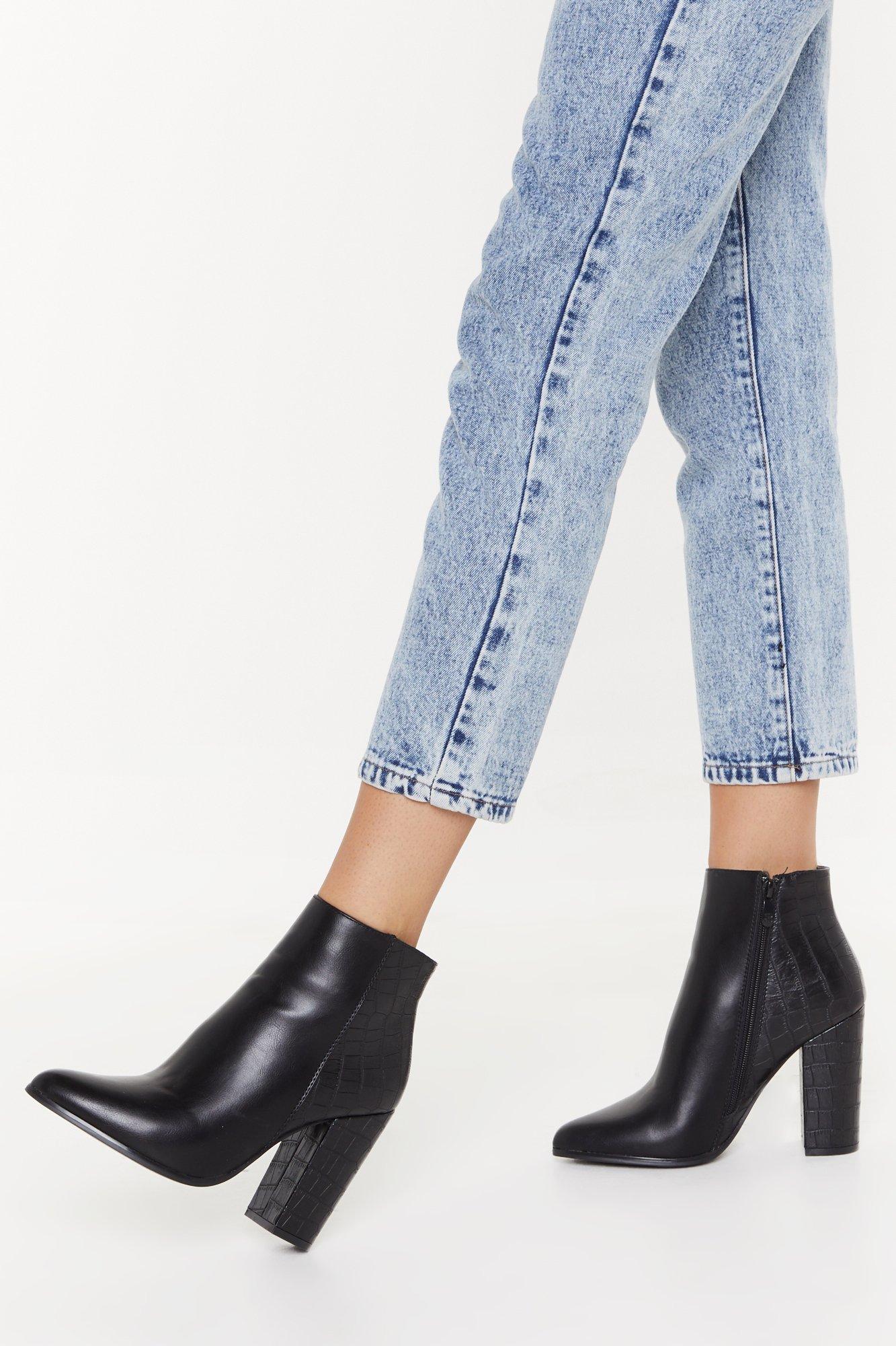 black ankle boots faux leather