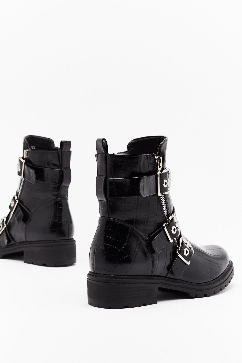 black croc biker boots