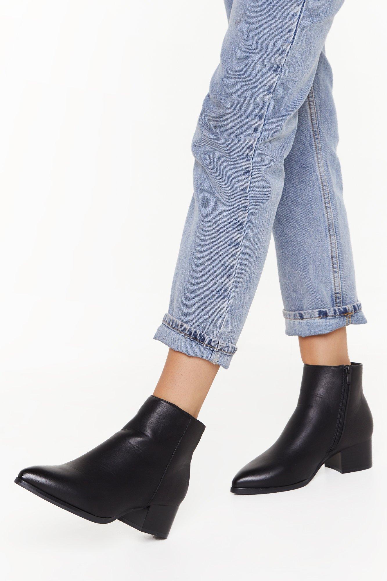 Pointed Mid Block Heel Ankle Boots 