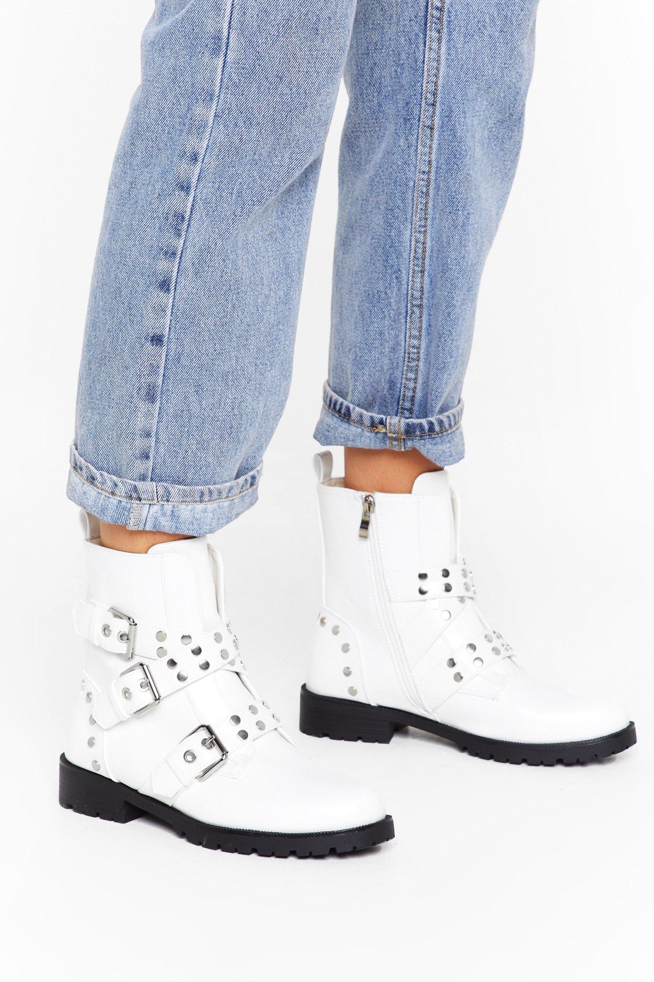 white booties with buckles