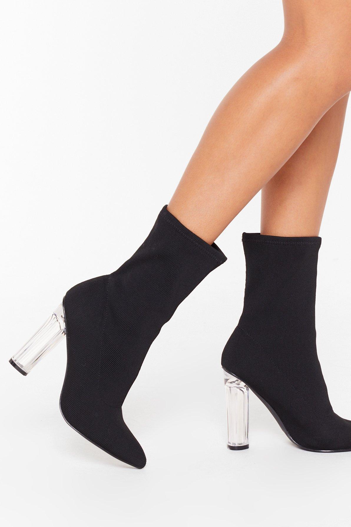 Clear Heel Sock Boots | Nasty Gal