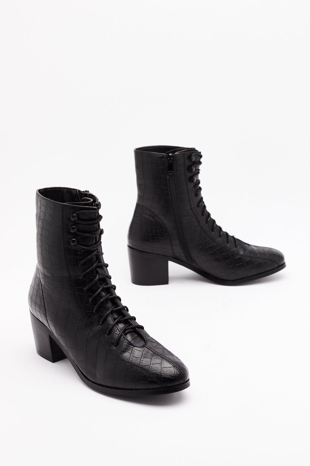 croc lace up ankle boots