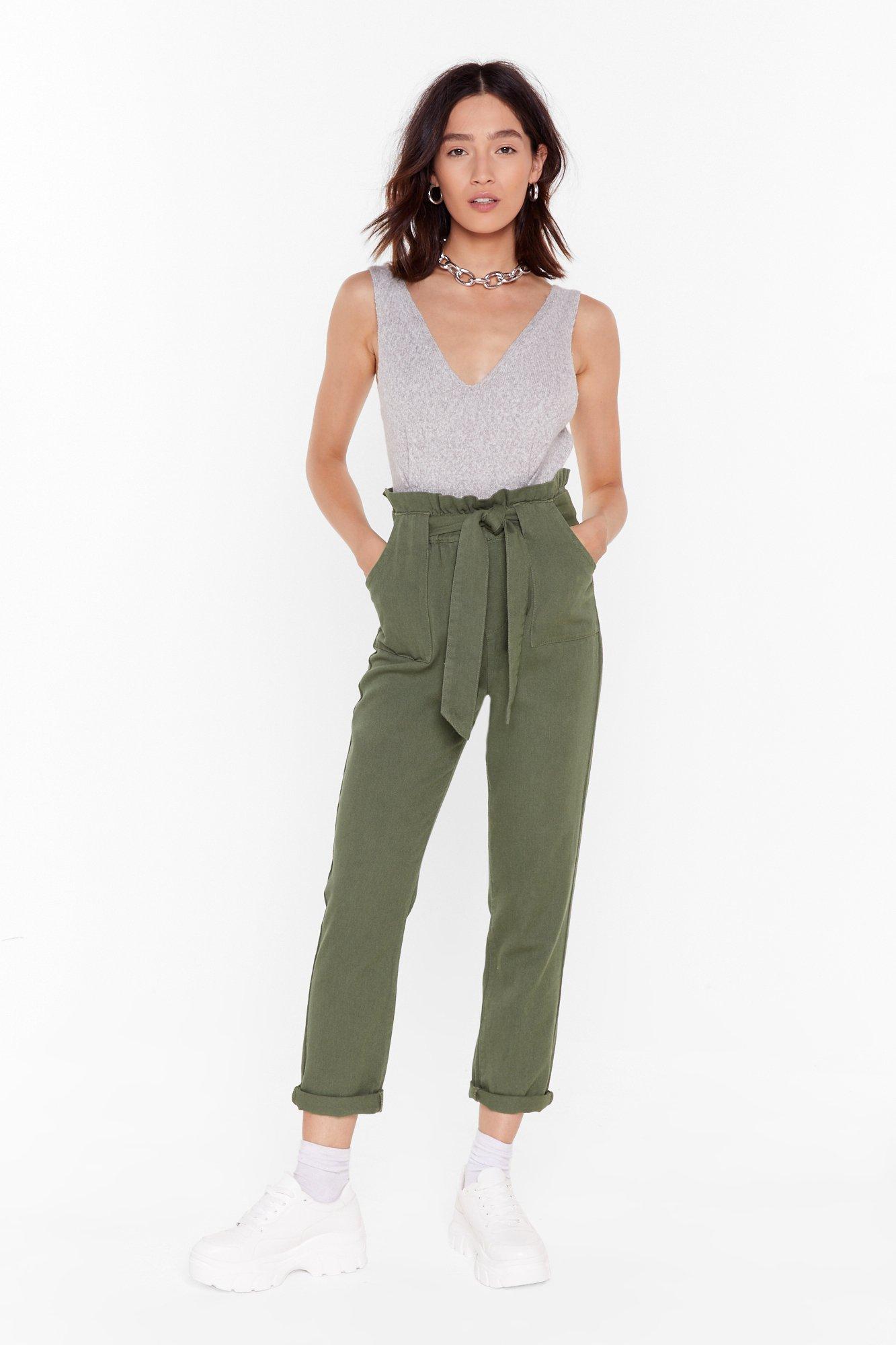 denim paper bag pants