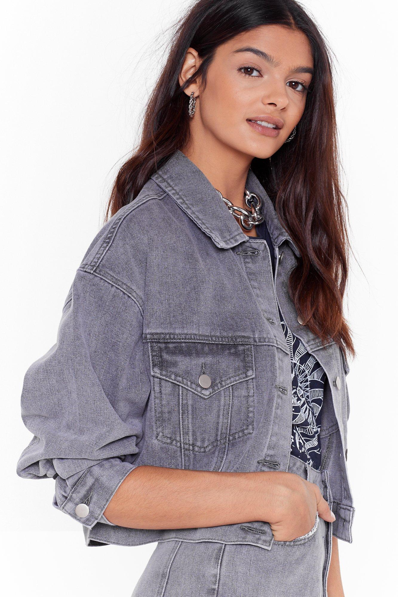 grey cropped denim jacket