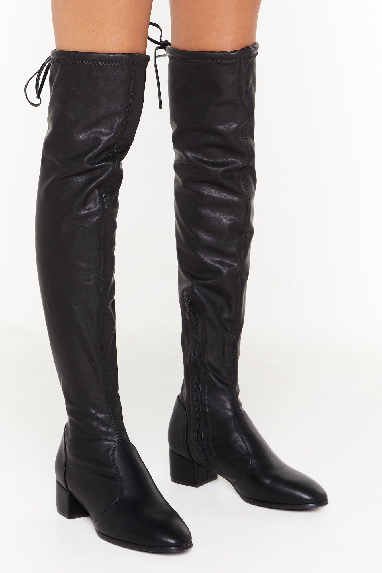 faux leather thigh boots