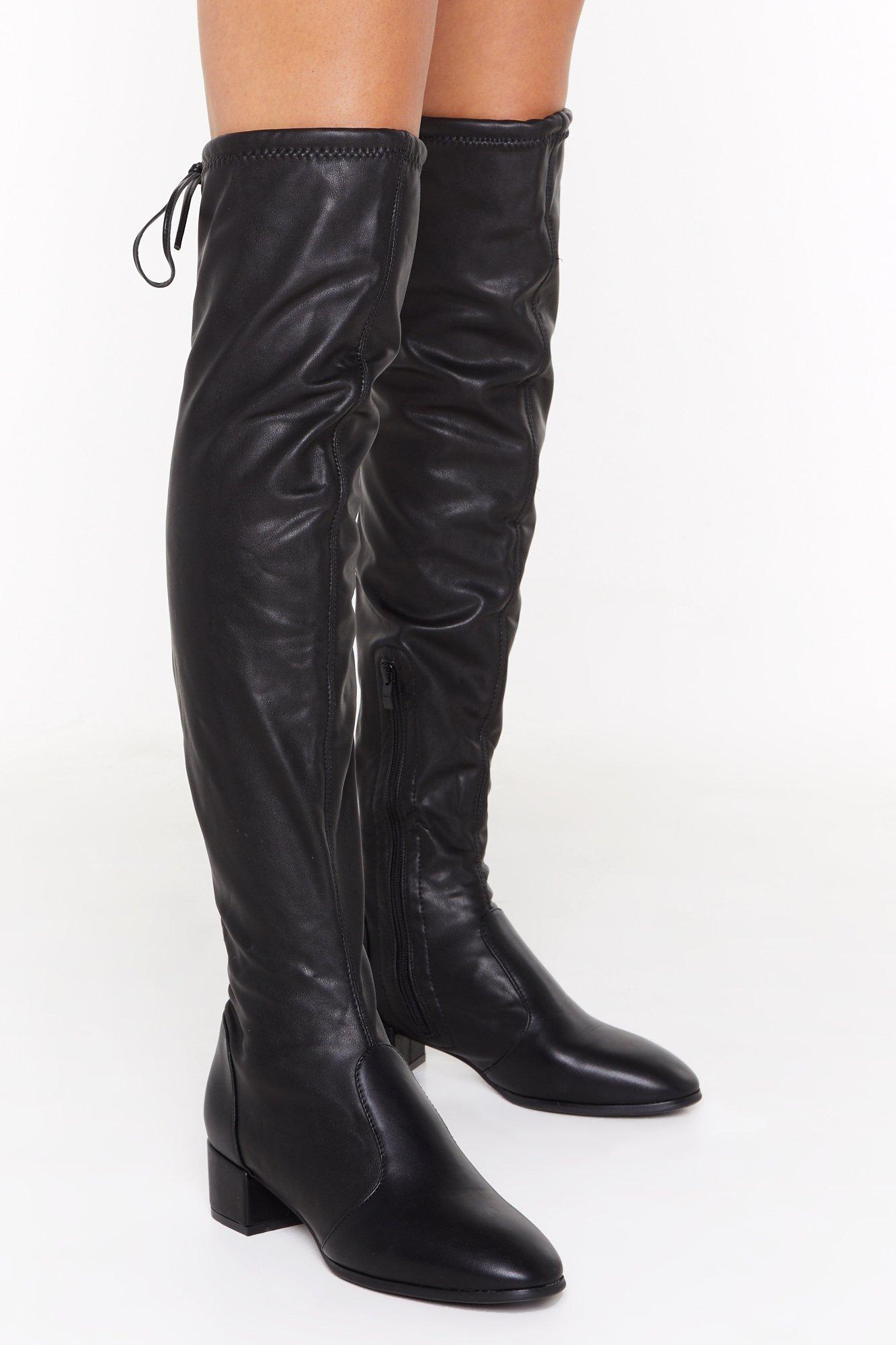 black leather thigh high boots