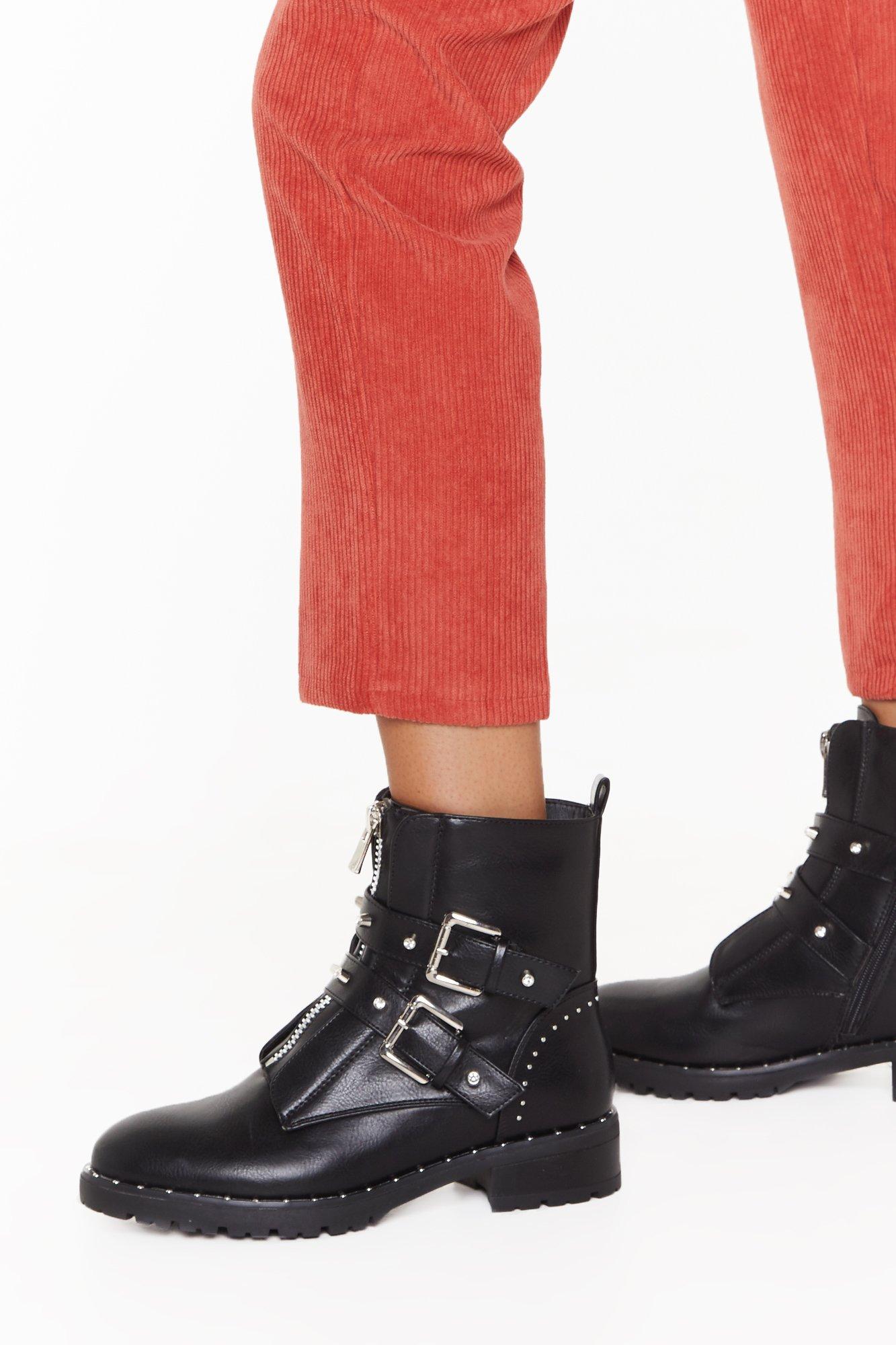 faux leather biker boots