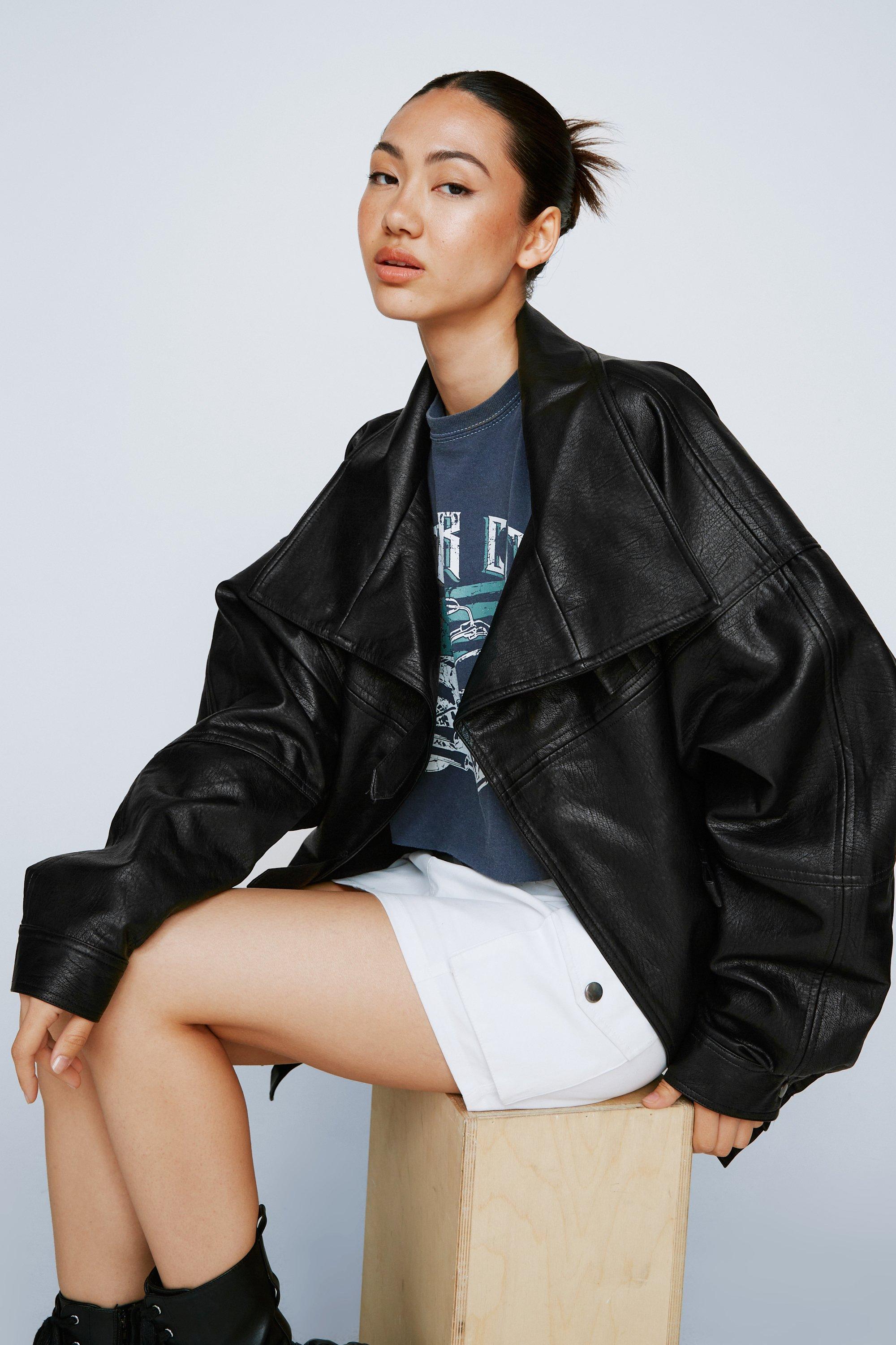 faux leather jacket with gold hardware