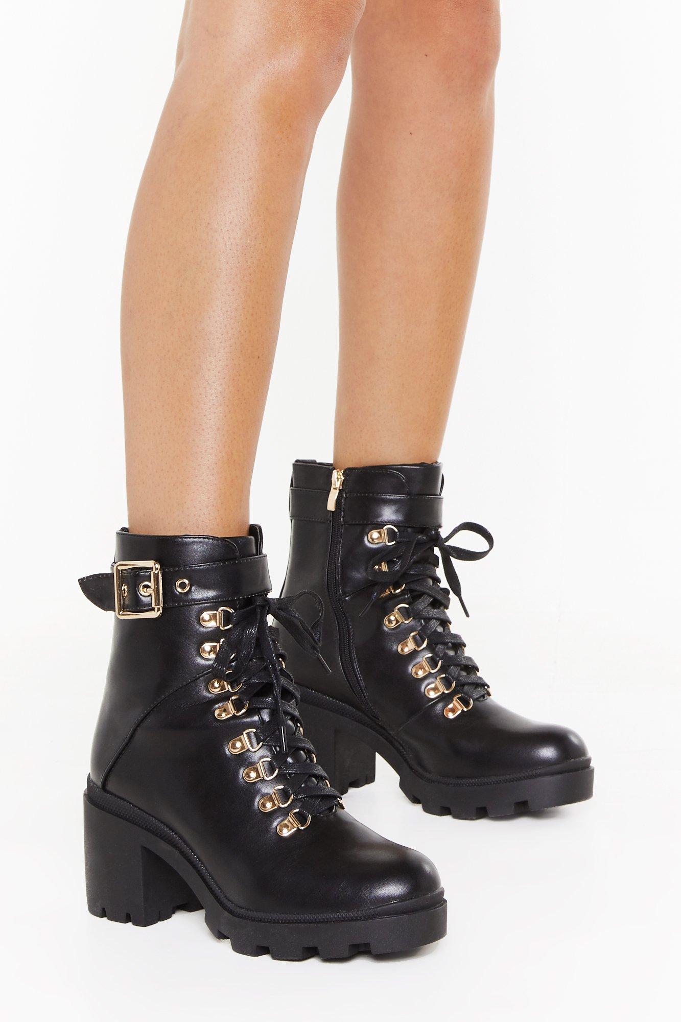 black boots lace up heels