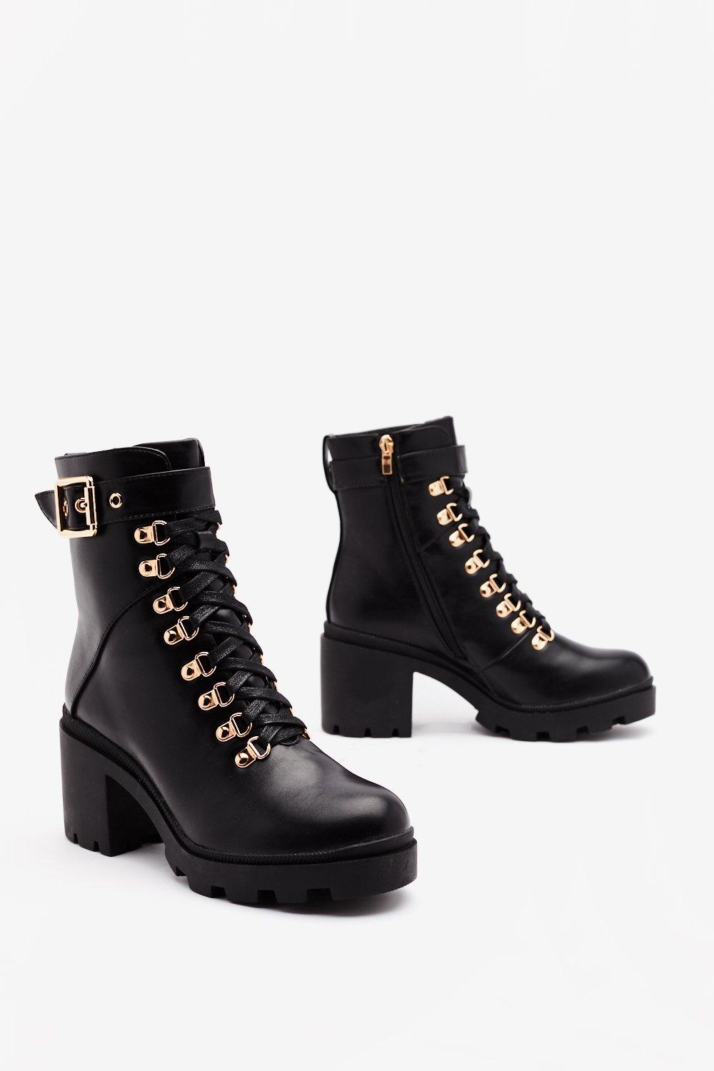 black block heel lace up boots